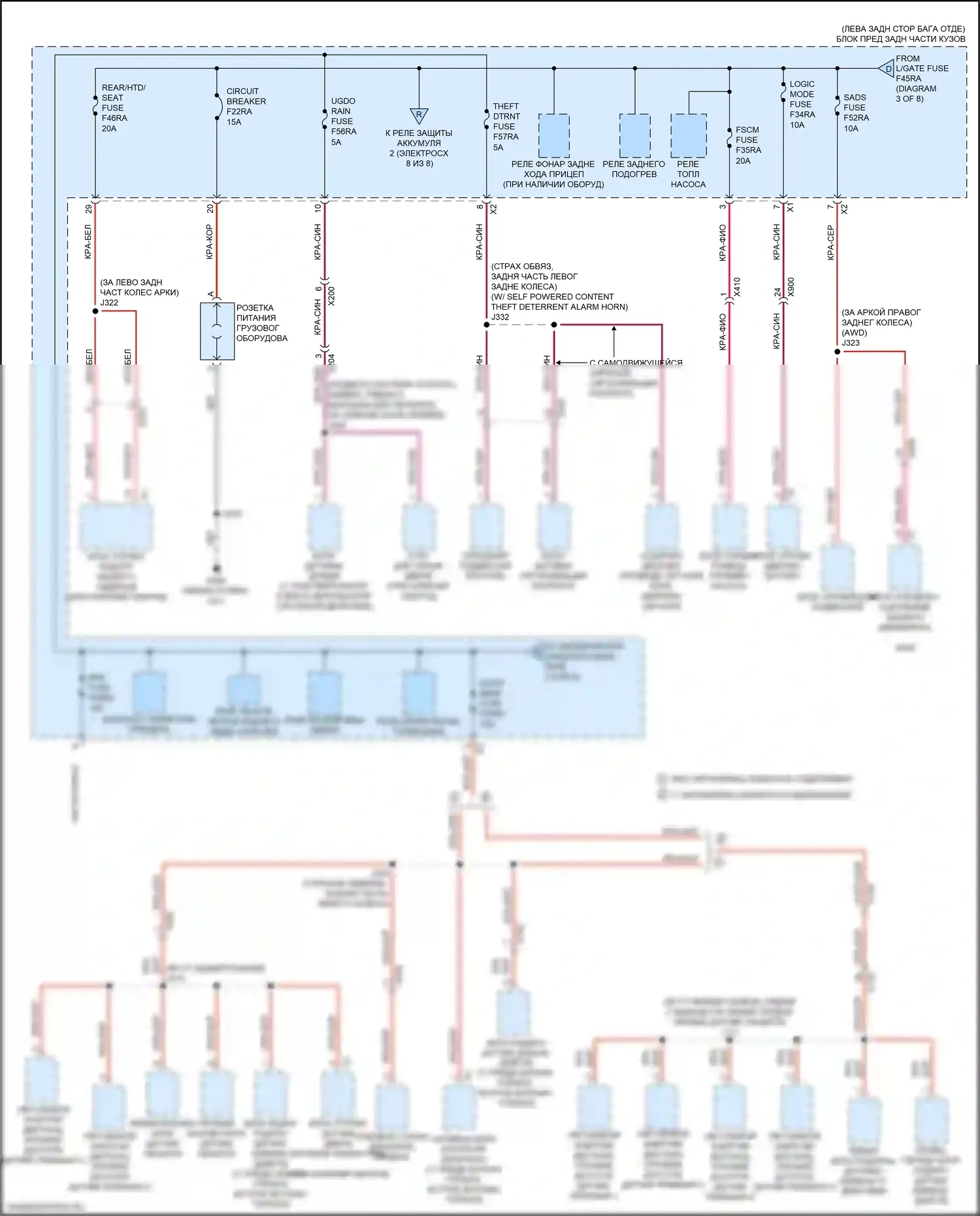 XT5 Cadillac I рестайлинг (2019-2024): Электросхема блока предохранителей реле (4 из 8) 