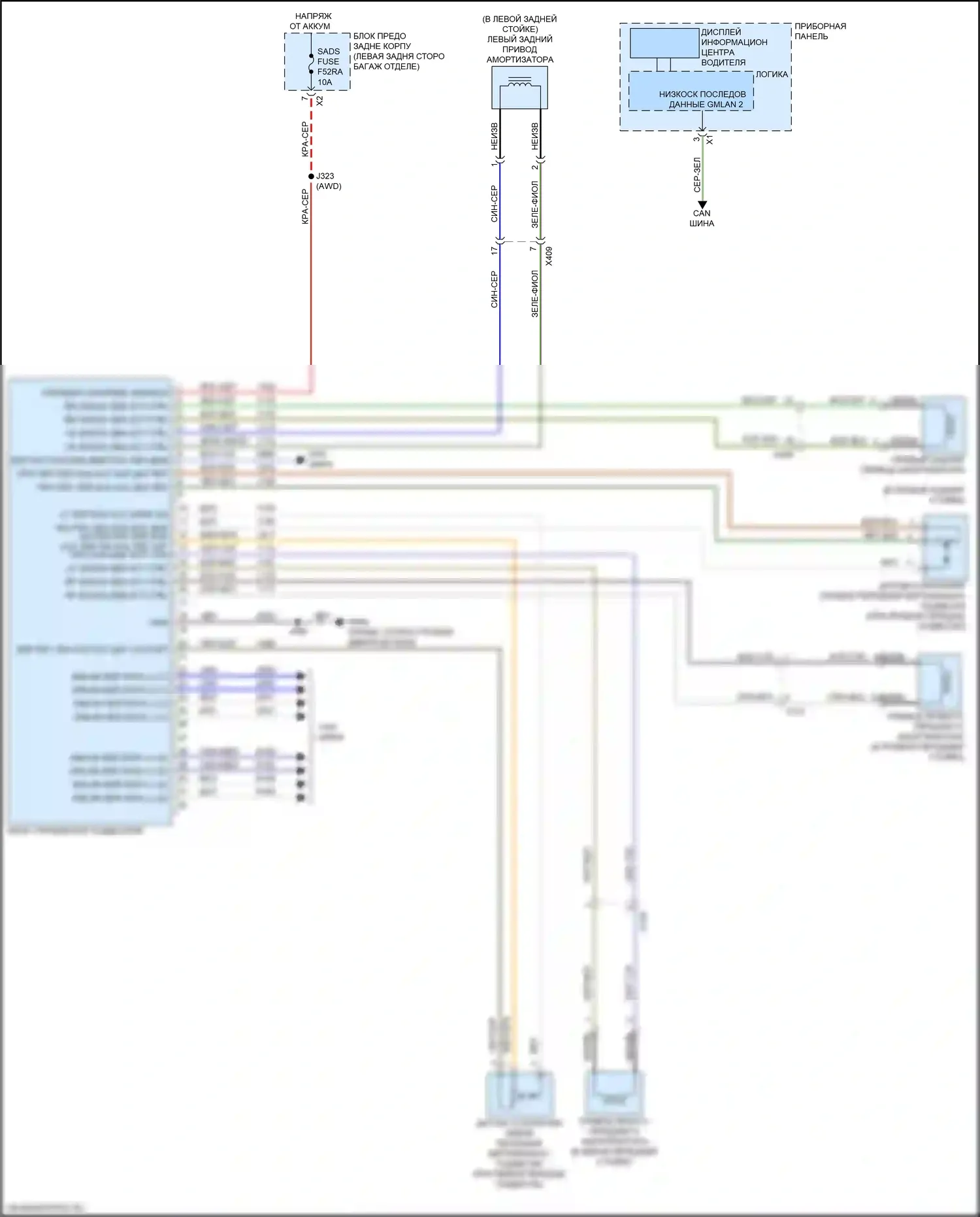 XT5 Cadillac I рестайлинг (2019-2024): Электросхема электронной подвески 