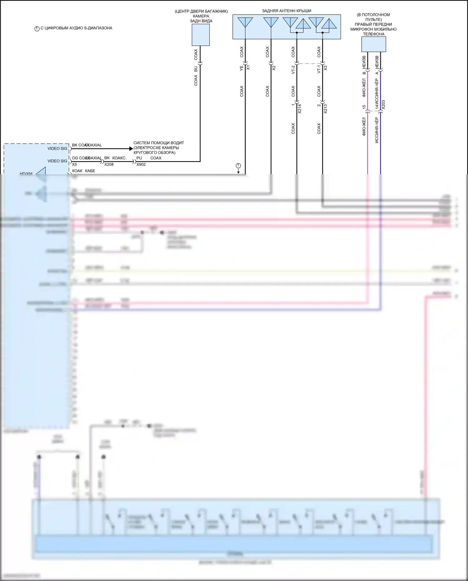 XT5 Cadillac I рестайлинг (2019-2024): Электросхема радиосистемы, без объемного усилителя (1 из 6) 