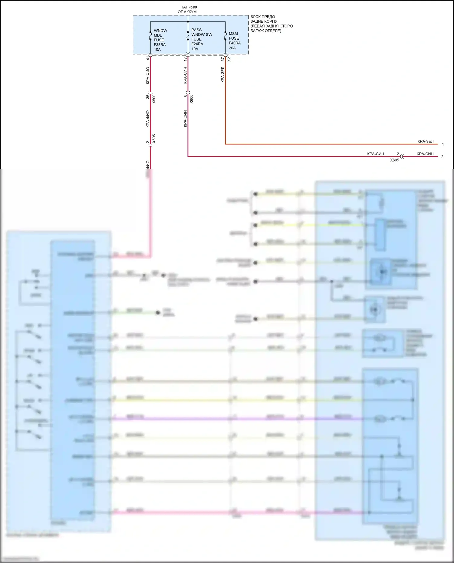 XT5 Cadillac I рестайлинг (2019-2024): Электросхема памяти зеркал (1 из 2) 