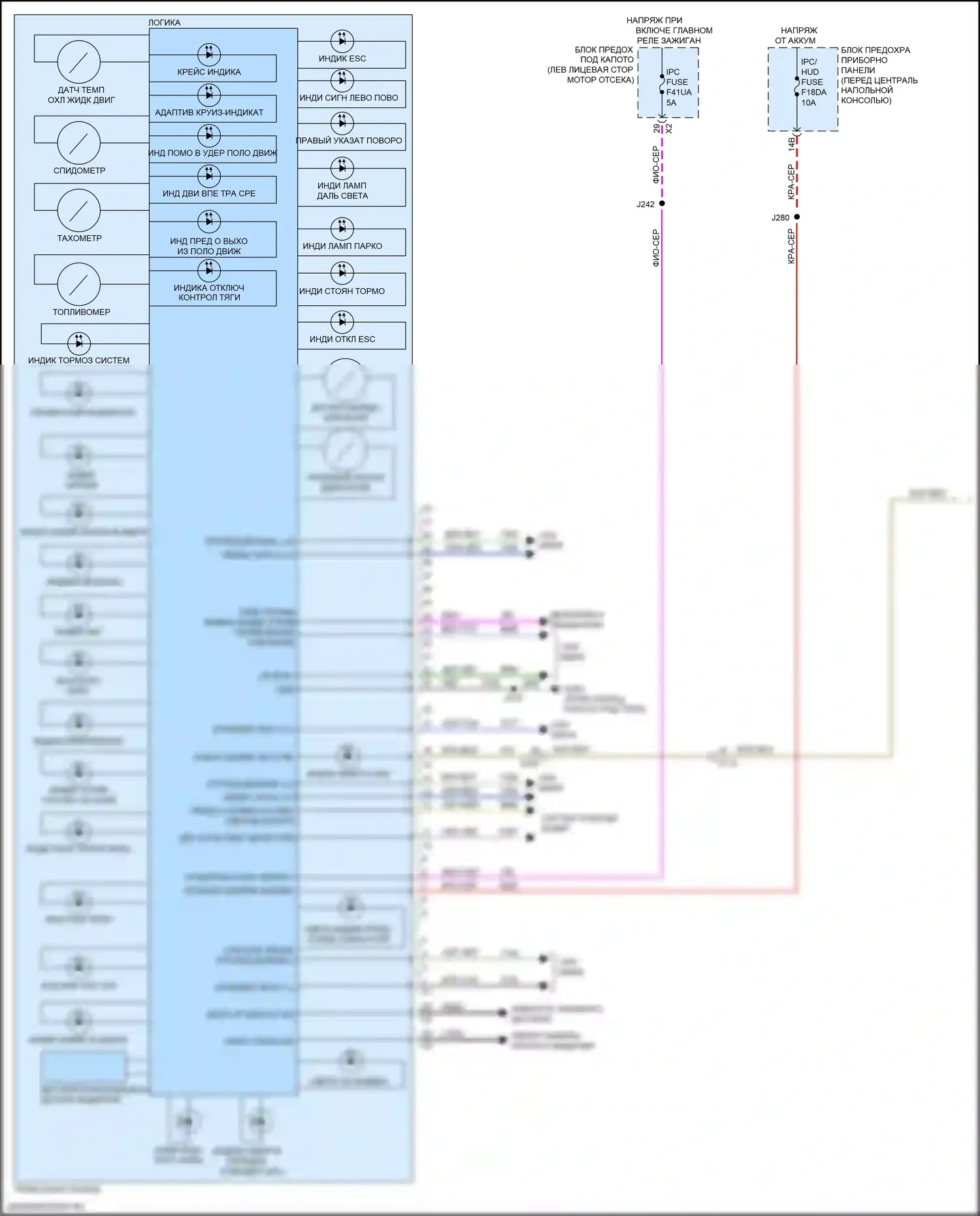 XT5 Cadillac I рестайлинг (2019-2024): Электросхема приборной панели (1 из 3) 