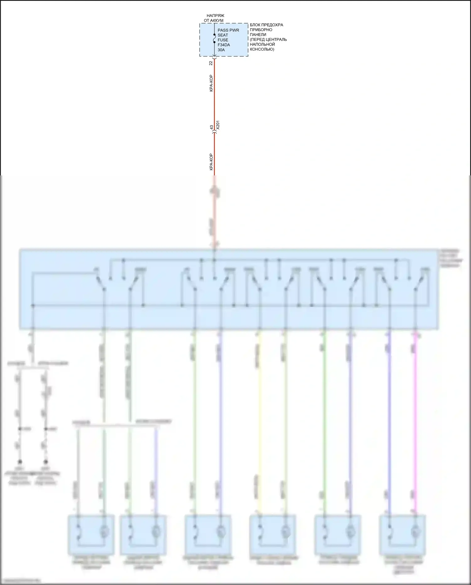 XT5 Cadillac I рестайлинг (2019-2024): Электросхема сиденья питания для пассажиров 