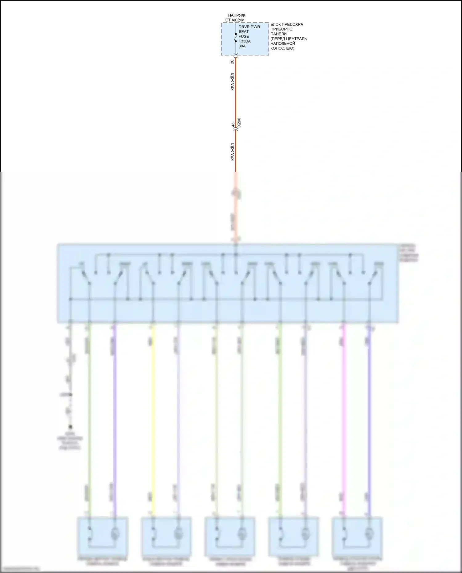 XT5 Cadillac I рестайлинг (2019-2024): Питание водительского сиденья электросхема 