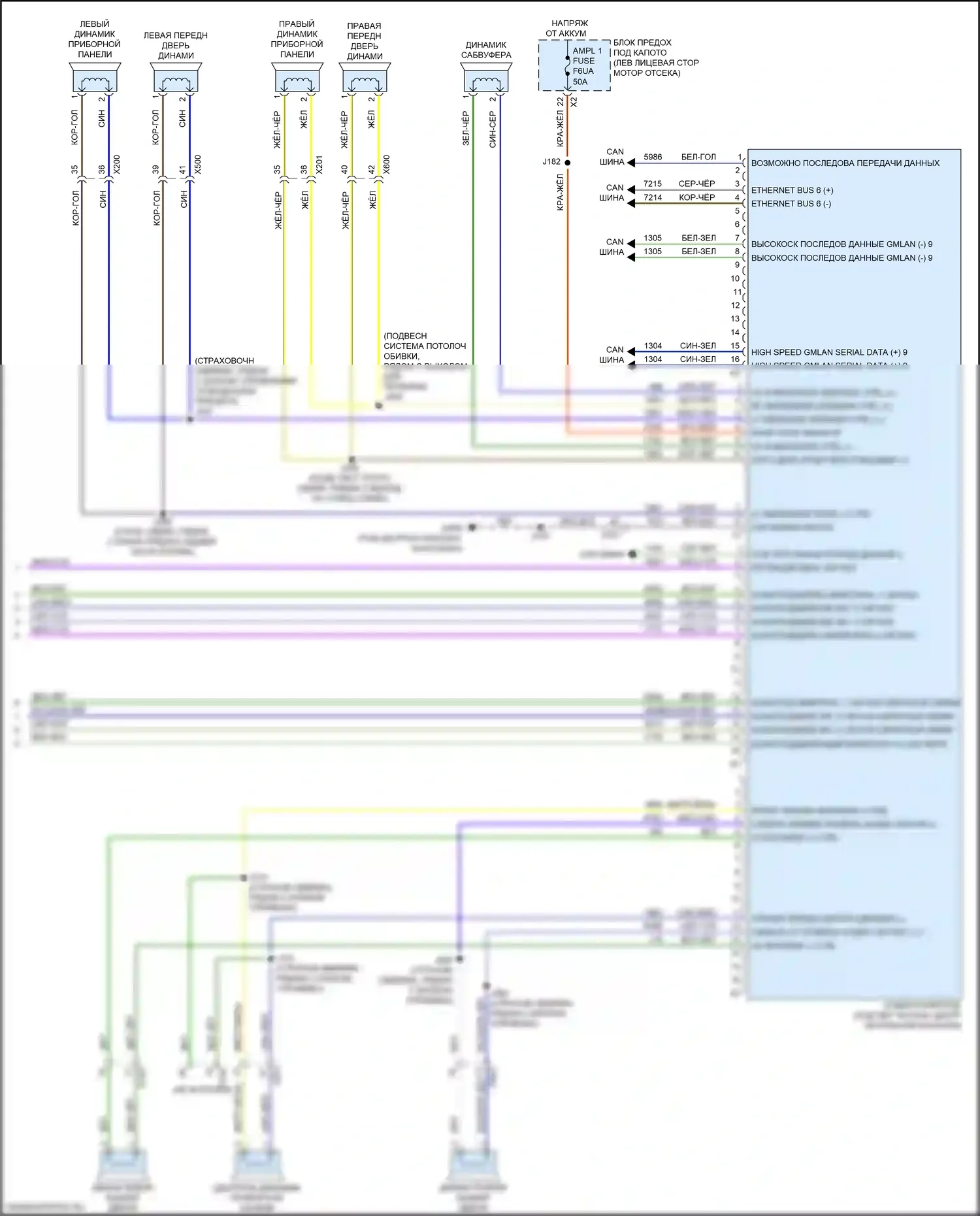 XT5 Cadillac I рестайлинг (2019-2024): Электросхема навигации, без объемного усилителя (6 из 6) 