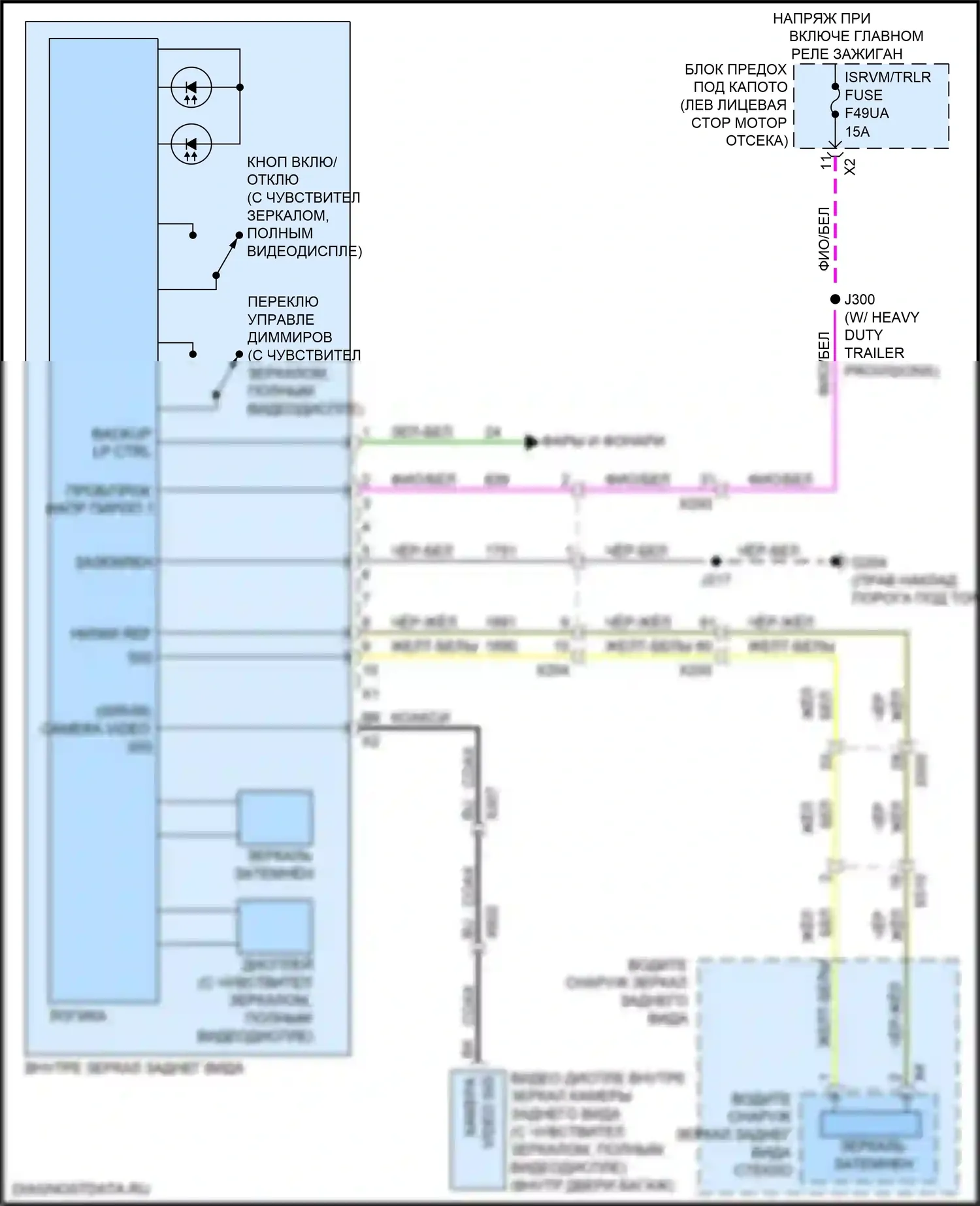 XT5 Cadillac I рестайлинг (2019-2024): Электросхема электрохромного зеркала 