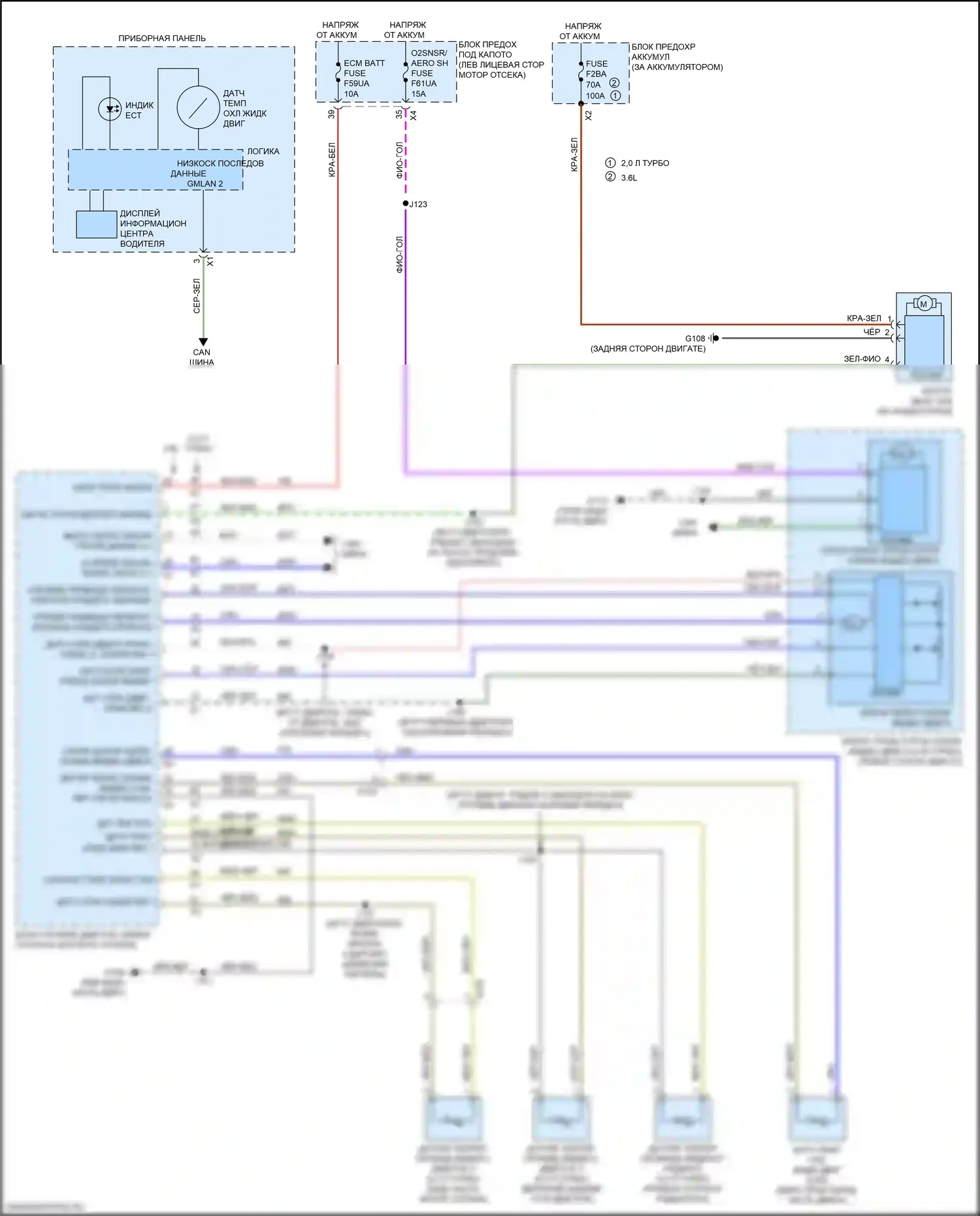 XT5 Cadillac I рестайлинг (2019-2024): Электросхема вентилятора охлаждения 