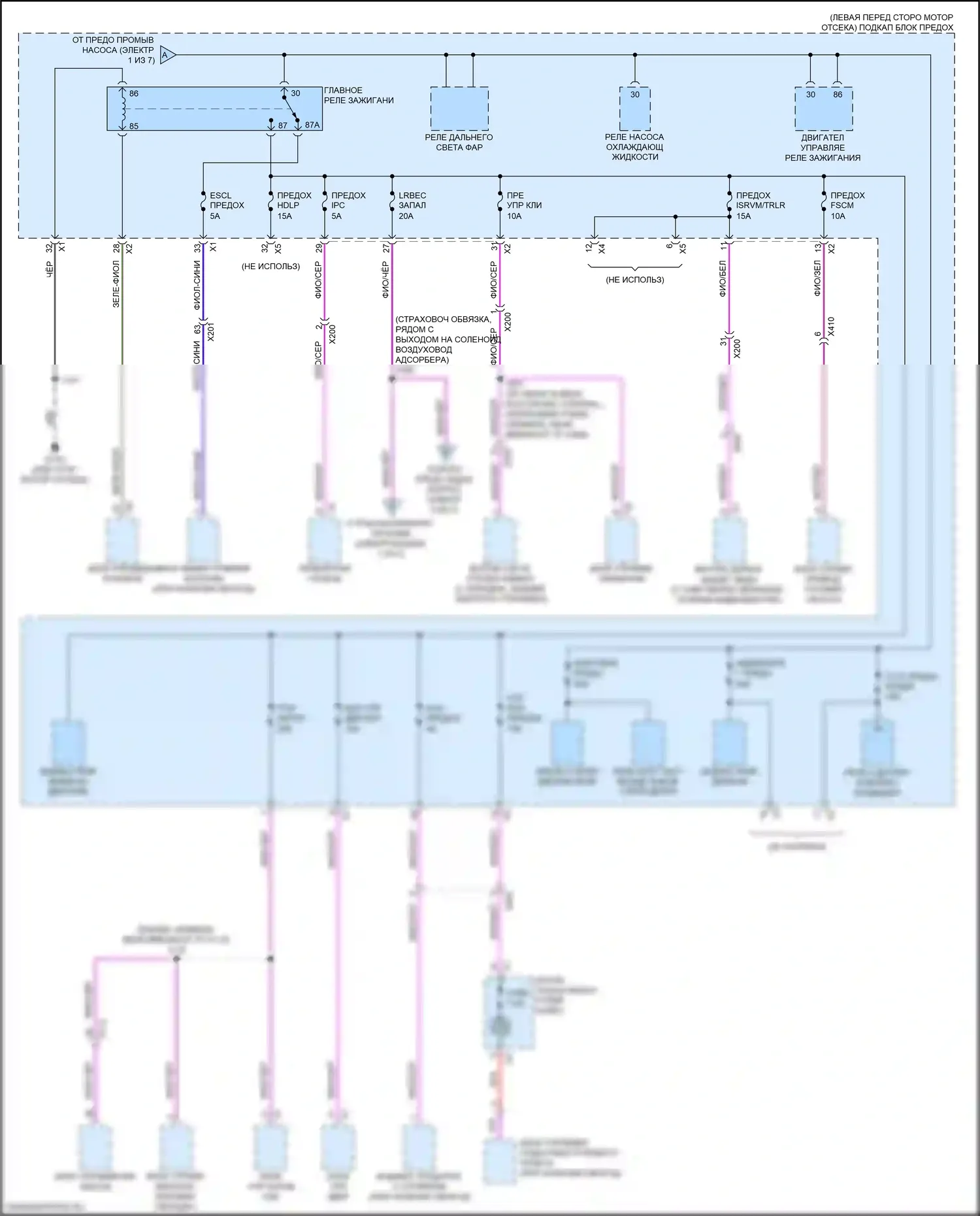 XT5 Cadillac I (2016-2019): Электросхема блока предохранителей реле (2 из 7) 