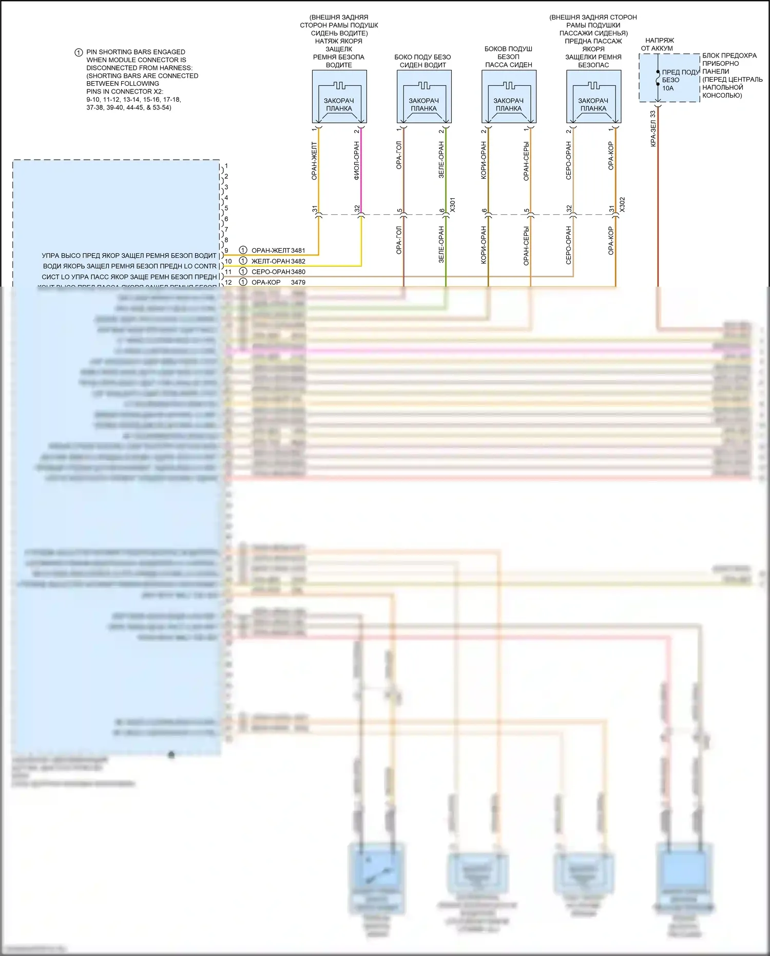 XT5 Cadillac I (2016-2019): Электросхема подушек безопасности (1 из 3) 