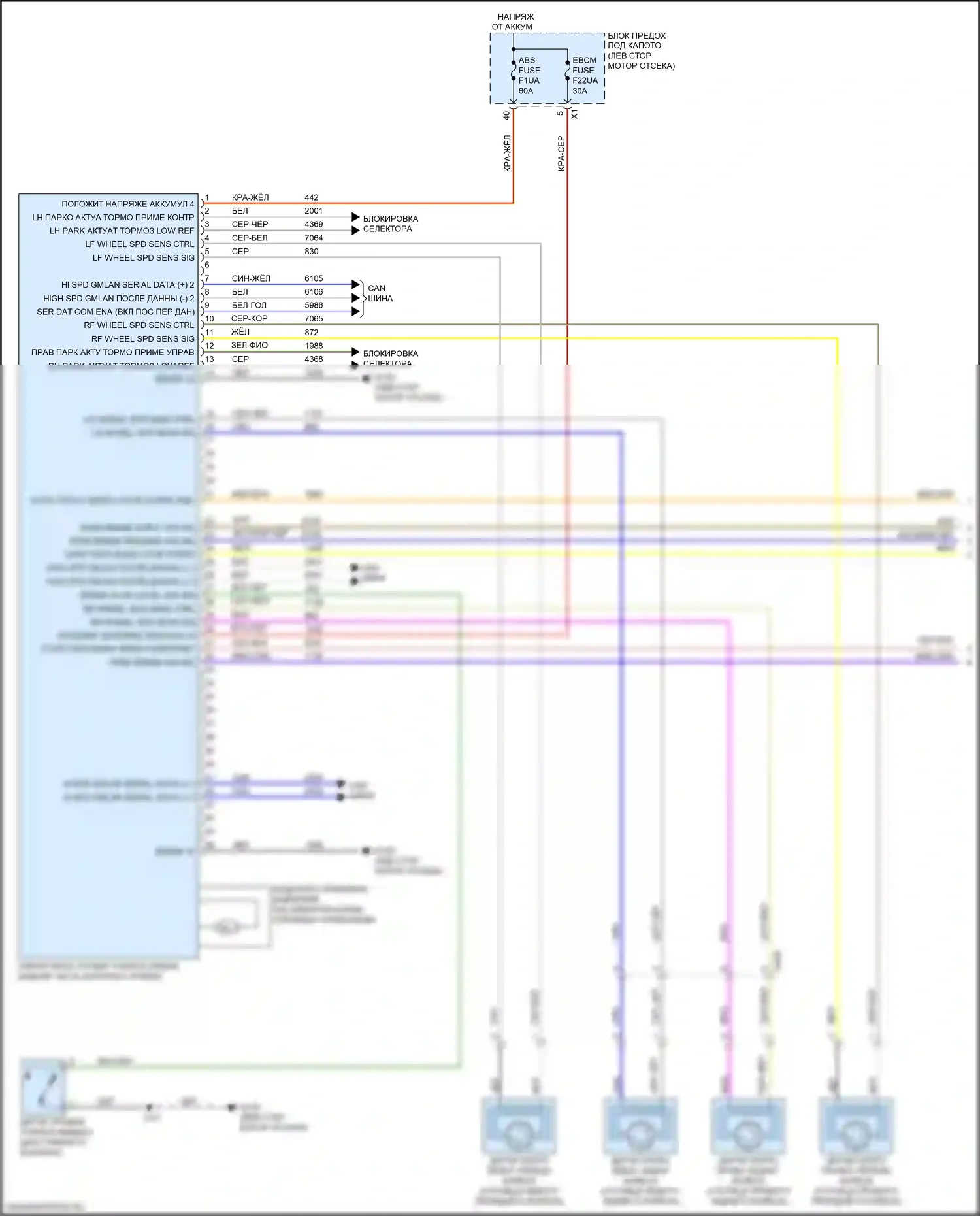 XT6 Cadillac I (2019-2024): 3,6л vin s, антиблокировочная система abs электросхема соединений (1 из 2) 