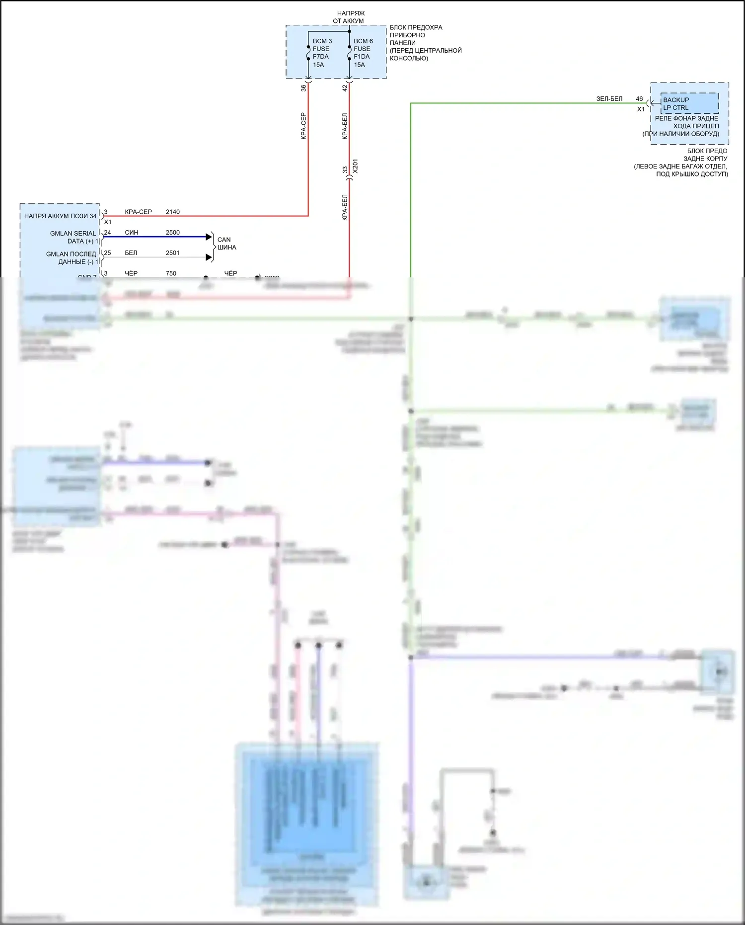 XT6 Cadillac I (2019-2024): Электросхема фонарей заднего хода 