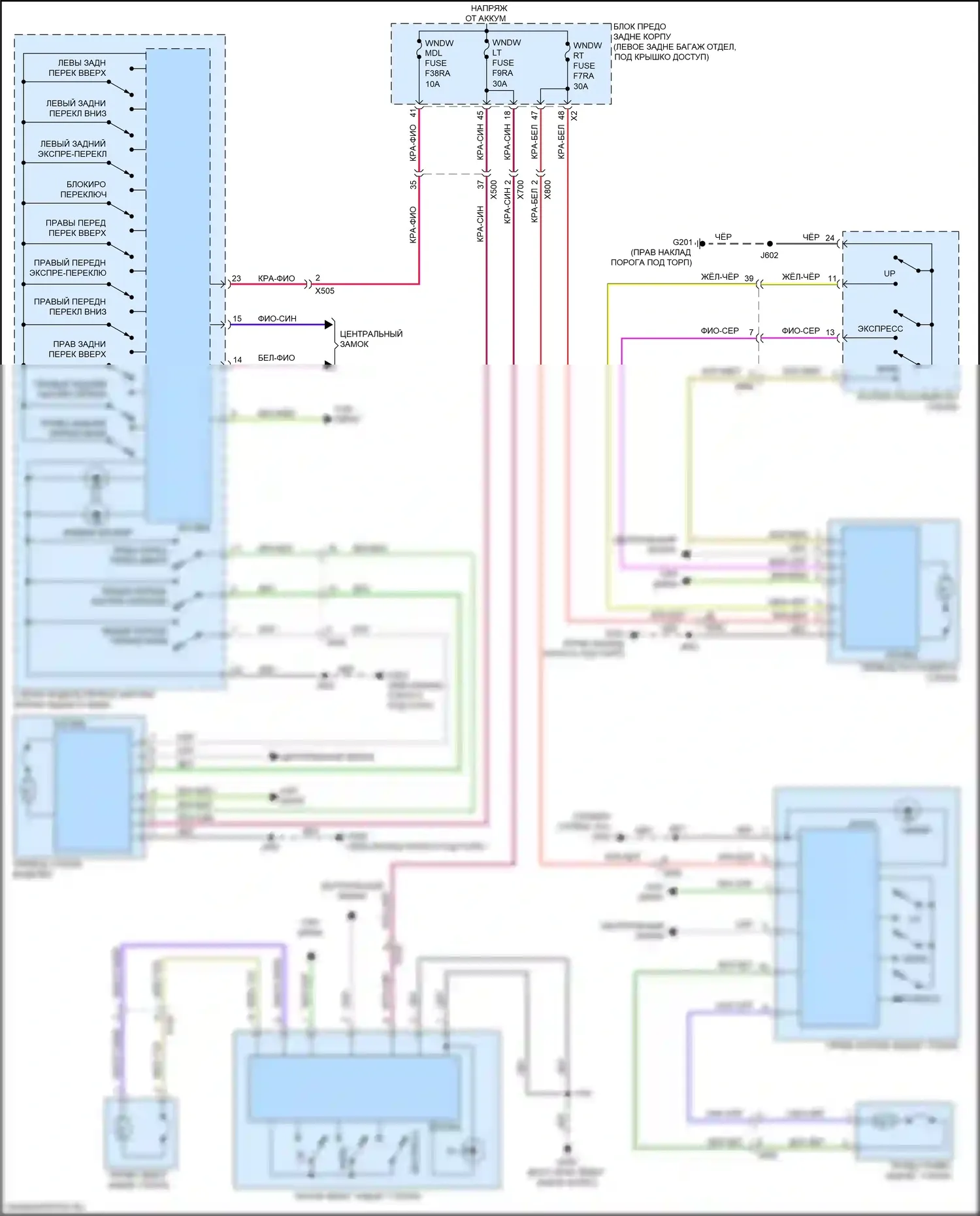 XT6 Cadillac I (2019-2024): Стеклоподъемники электросхема 