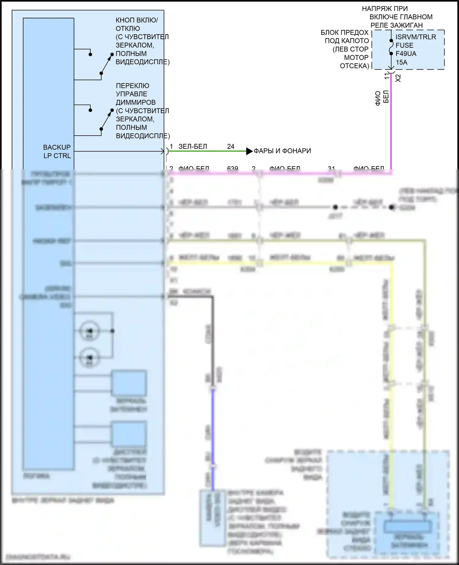XT6 Cadillac I (2019-2024): Электросхема управления зеркалами заднего вида 