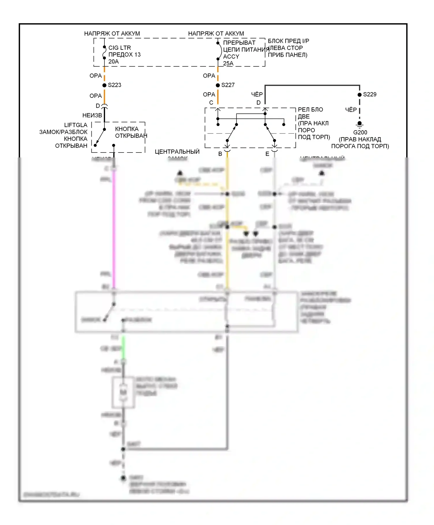 Astro Chevrolet I (1985-2005): Электросхема расцепителя заднего стекла 