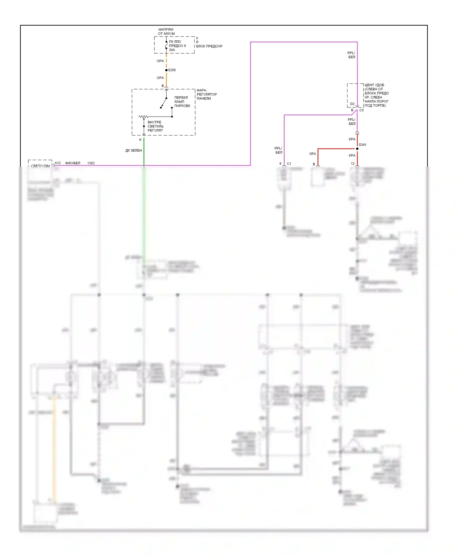 Astro Chevrolet I (1985-2005): Электросхема подсветки приборной панели 