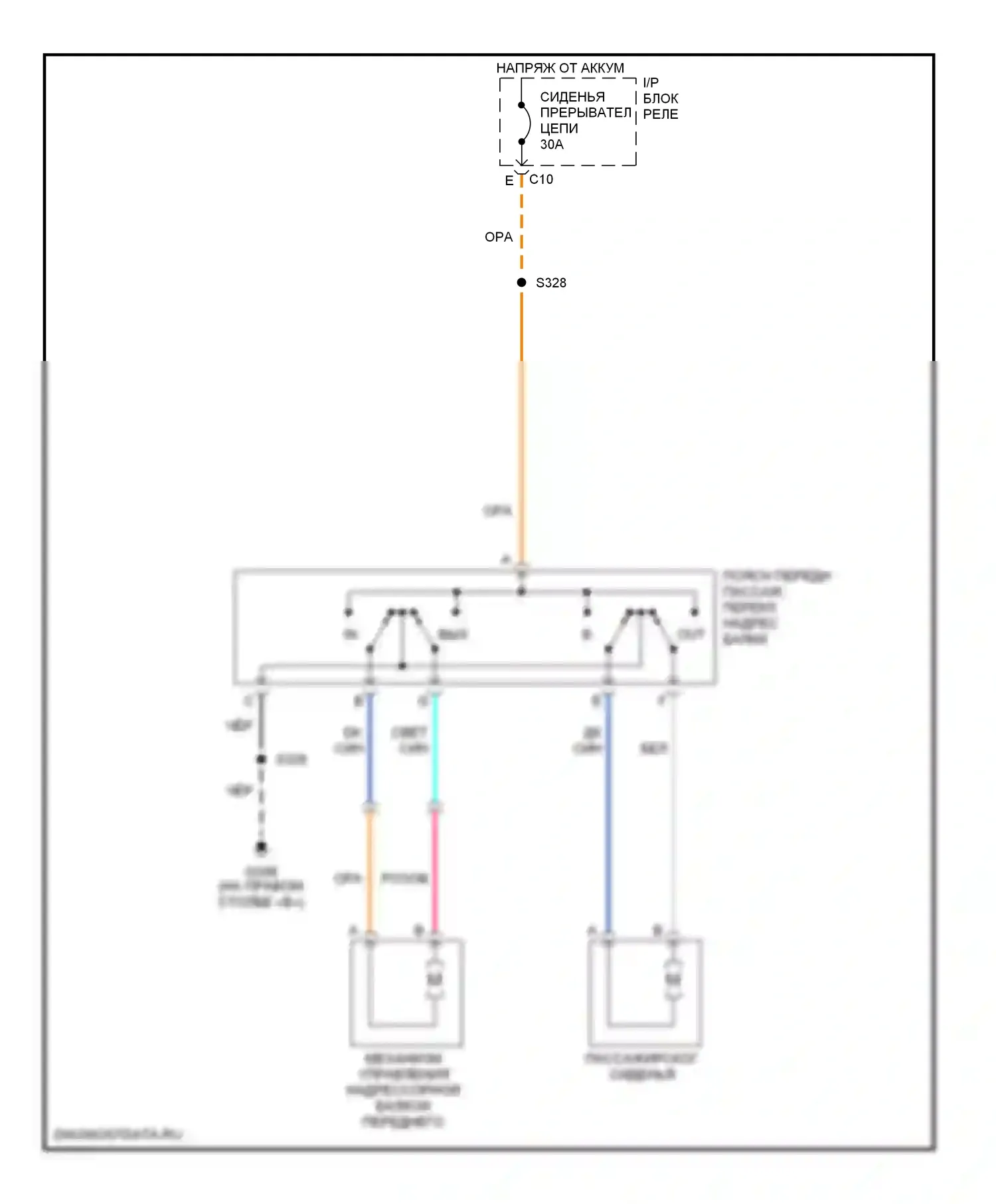 Avalanche Chevrolet I (2001-2006): Поясничная электросхема пассажира 