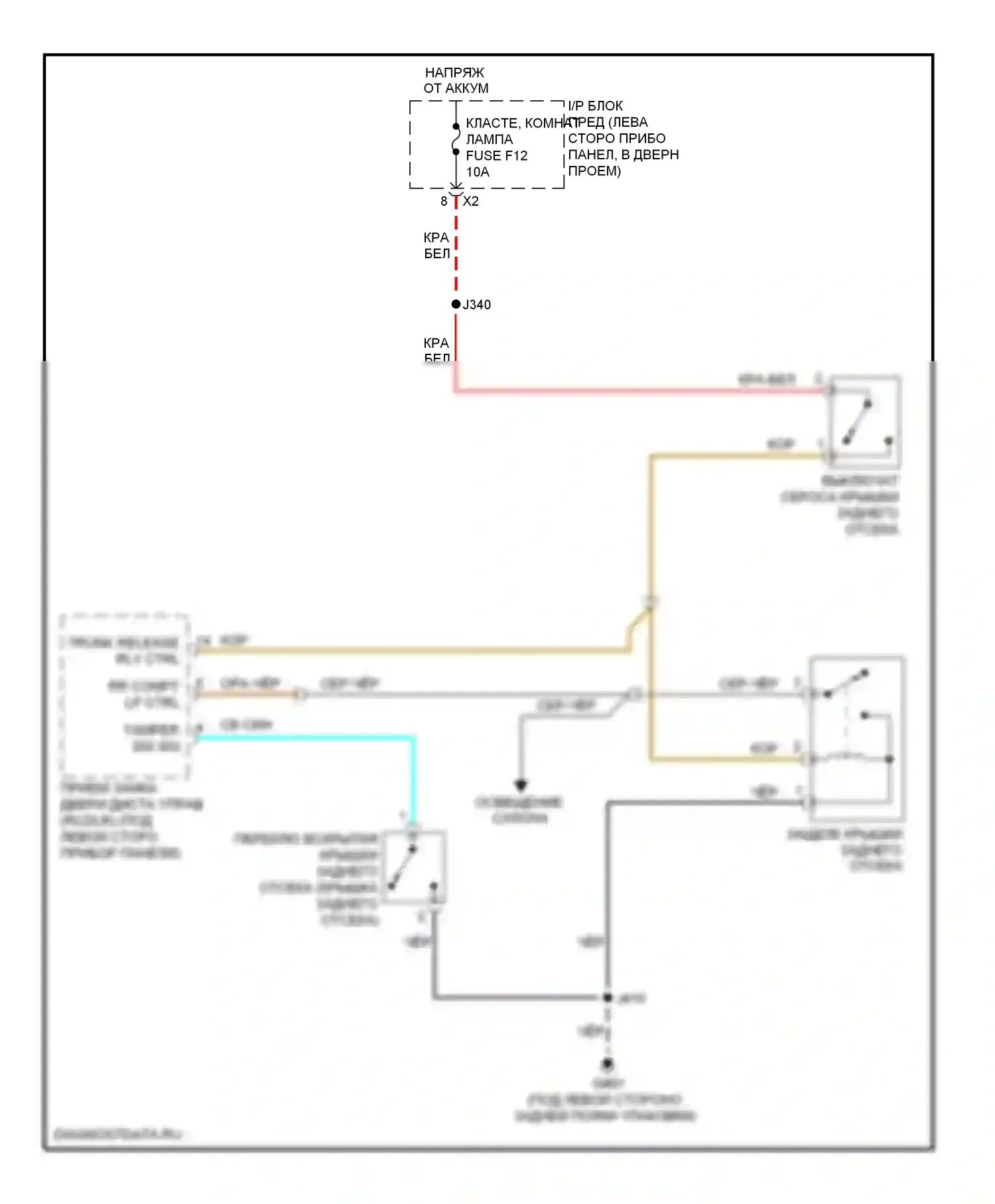 Aveo Chevrolet I рестайлинг (2006-2012): Электросхема разъединения багажника 