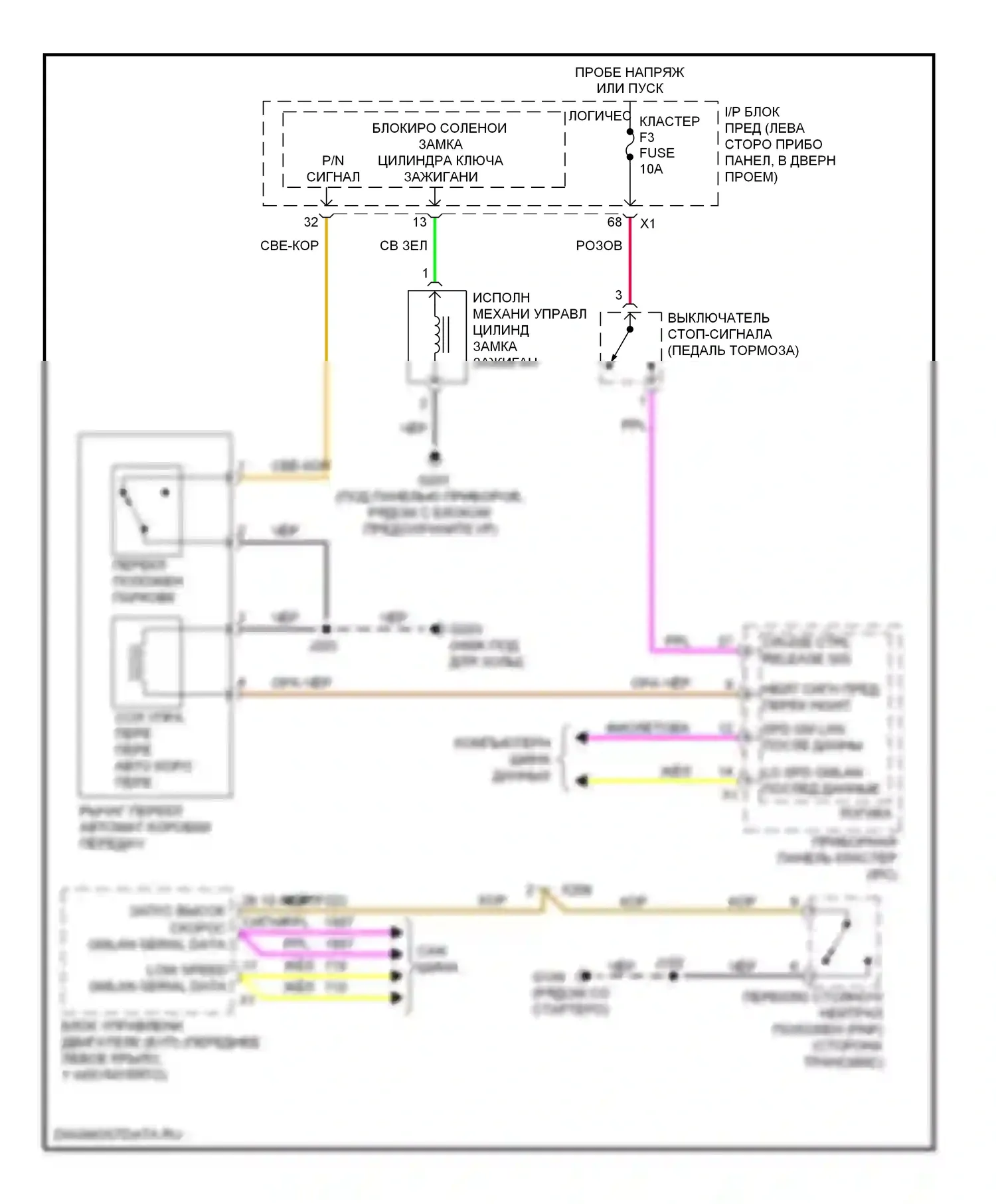Aveo Chevrolet I рестайлинг (2006-2012): Электросхема блокировки селектора 