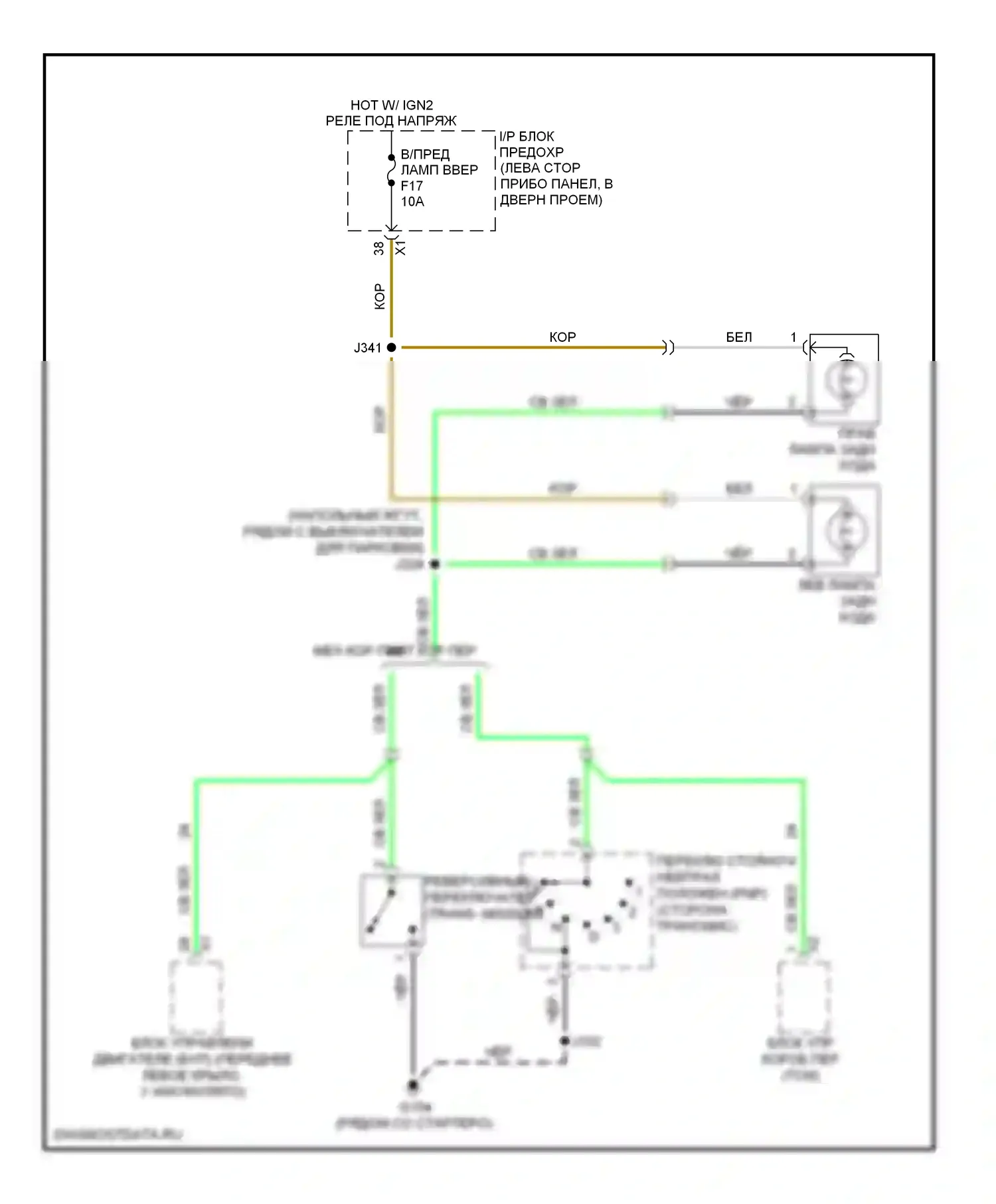 Aveo Chevrolet I рестайлинг (2006-2012): Электросхема фонарей заднего хода, хэтчбек 