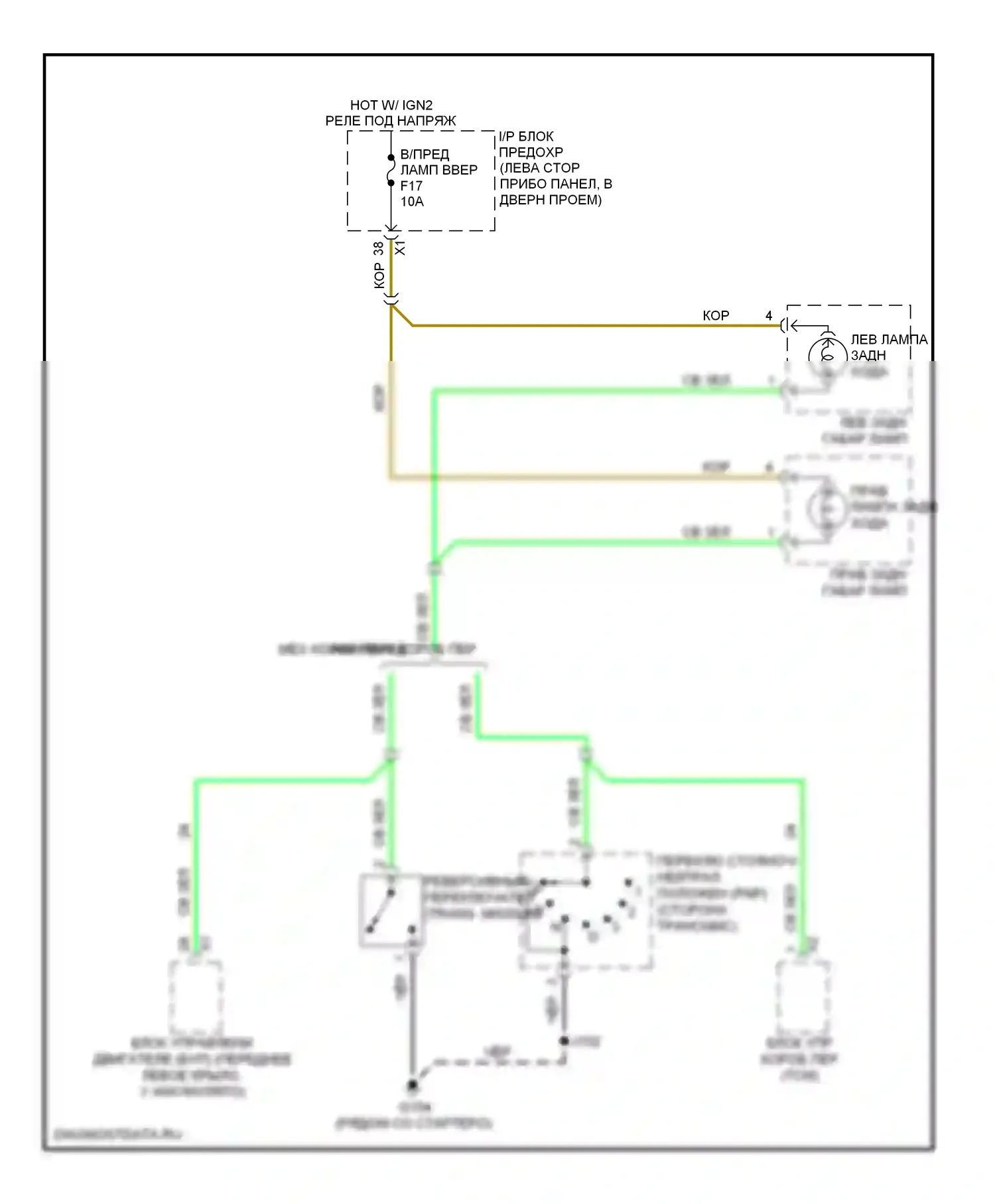 Aveo Chevrolet I рестайлинг (2006-2012): Электросхема фонарей заднего хода, notchback 