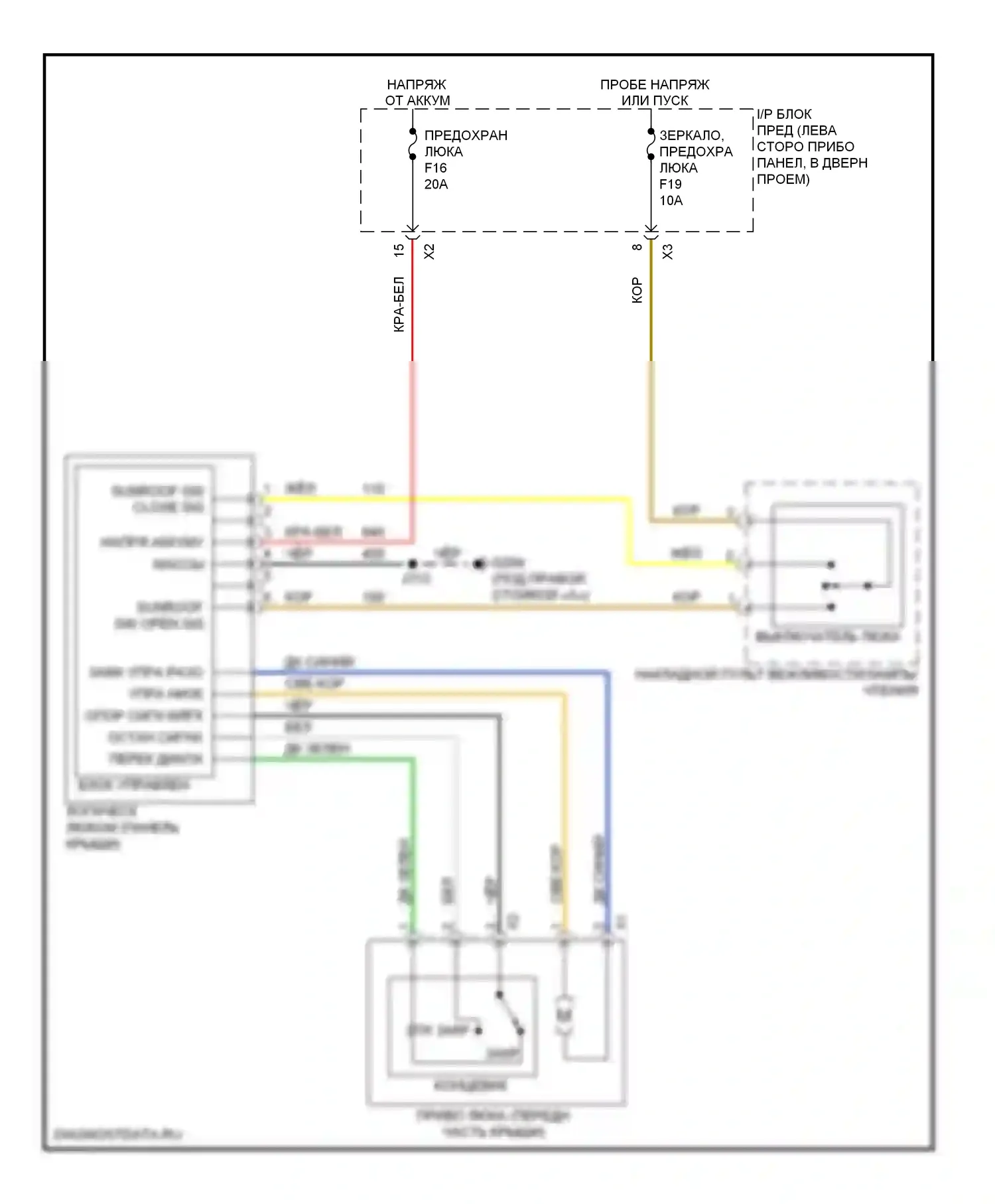 Aveo Chevrolet I рестайлинг (2006-2012): Электросхема складной крыши/люка 