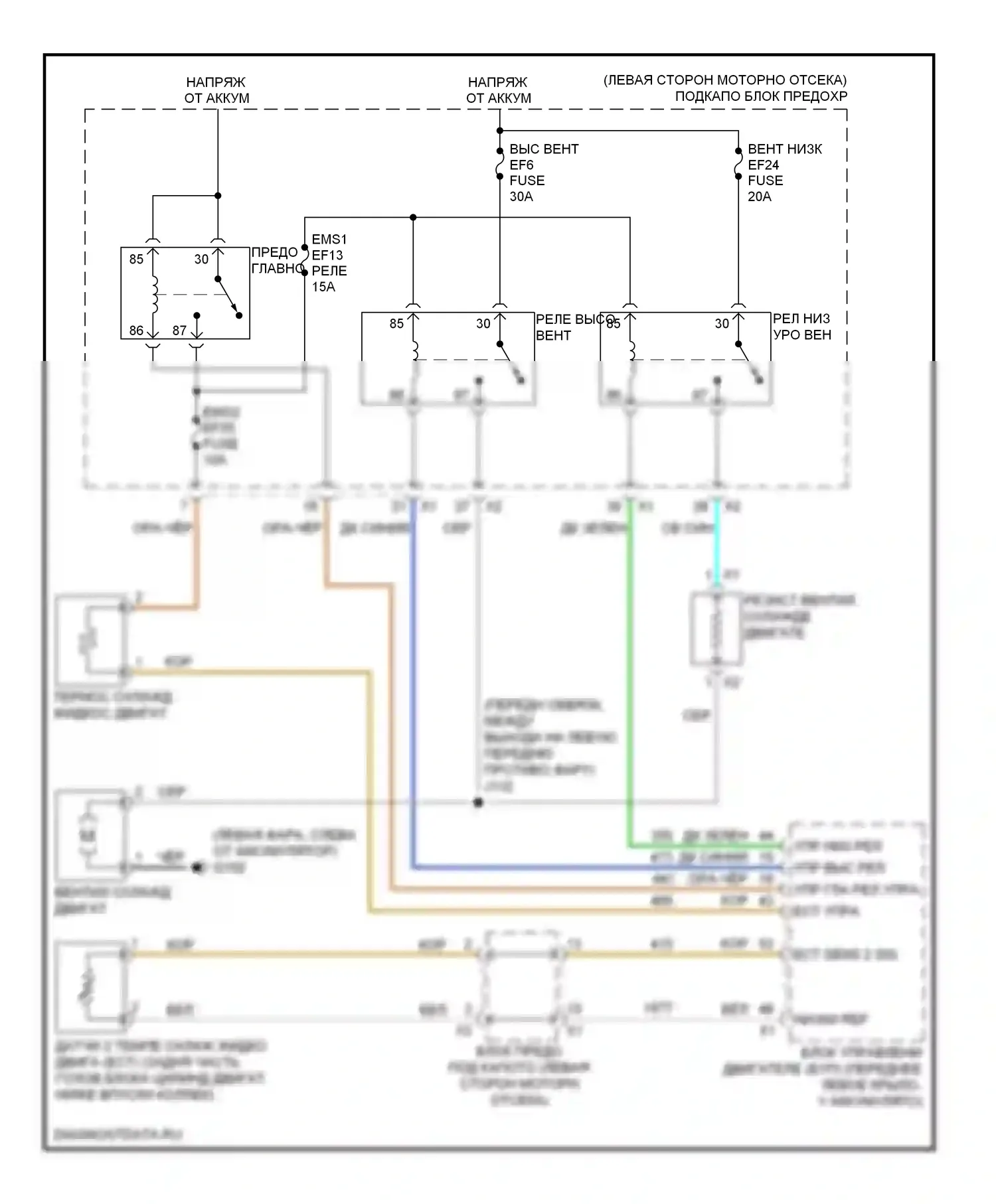 Aveo Chevrolet I рестайлинг (2006-2012): Электросхема вентилятора охлаждения 