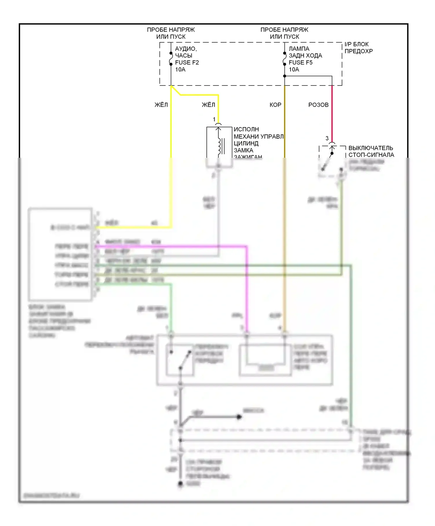 Aveo Chevrolet I (2003-2008): Электросхема блокировки селектора 