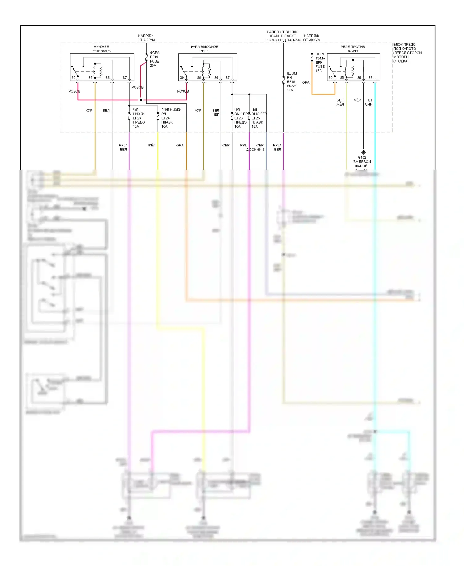 Aveo Chevrolet I (2003-2008): Электросхема фар (1 из 2) 