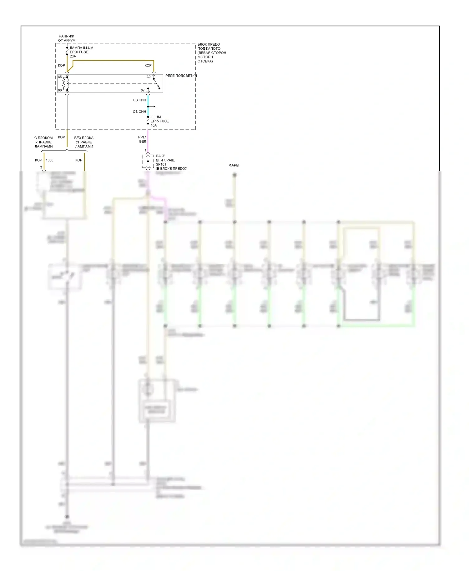 Aveo Chevrolet I (2003-2008): Электросхема подсветки приборной панели, с регулятором 