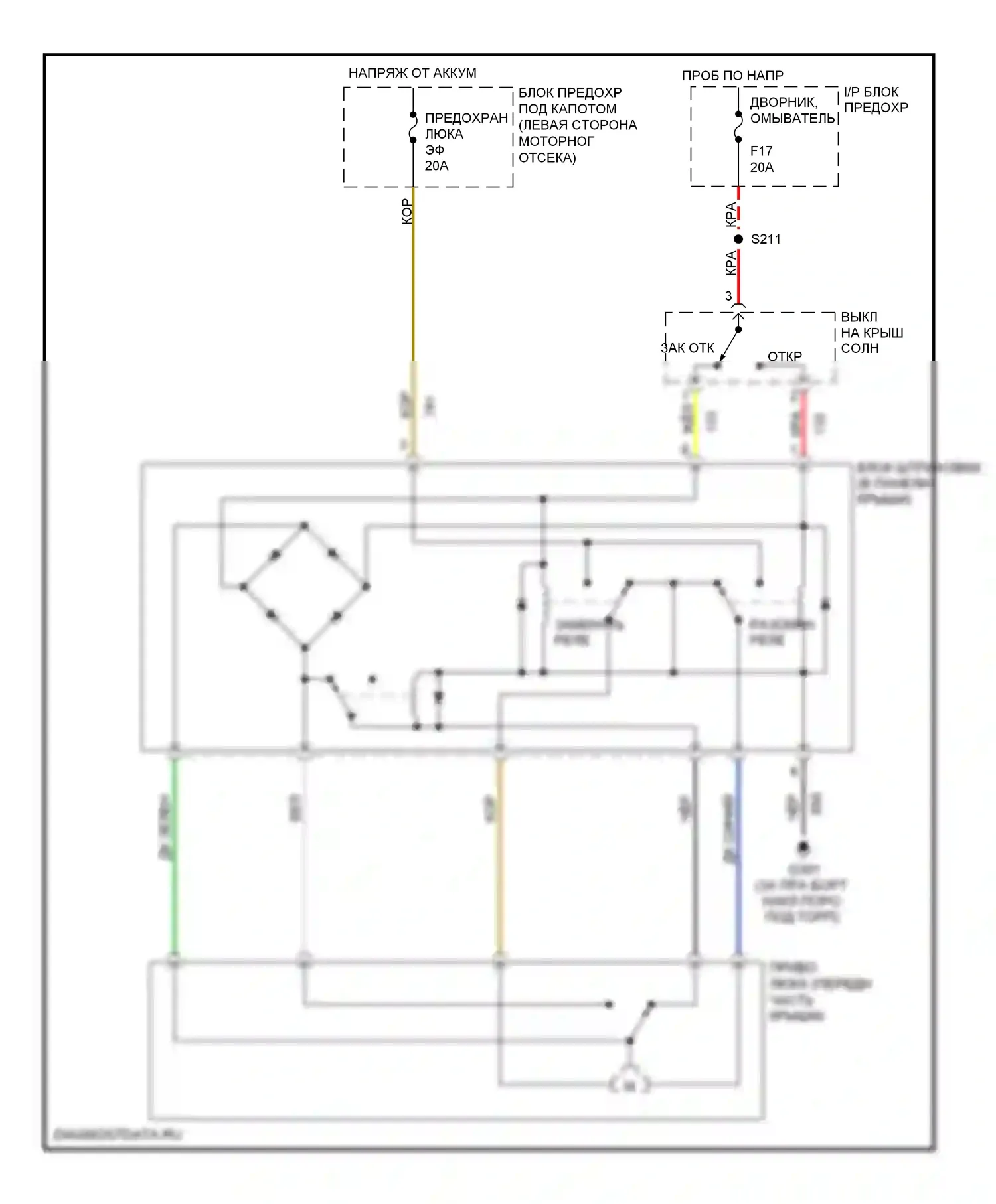 Aveo Chevrolet I (2003-2008): Электросхема складной крыши/люка 