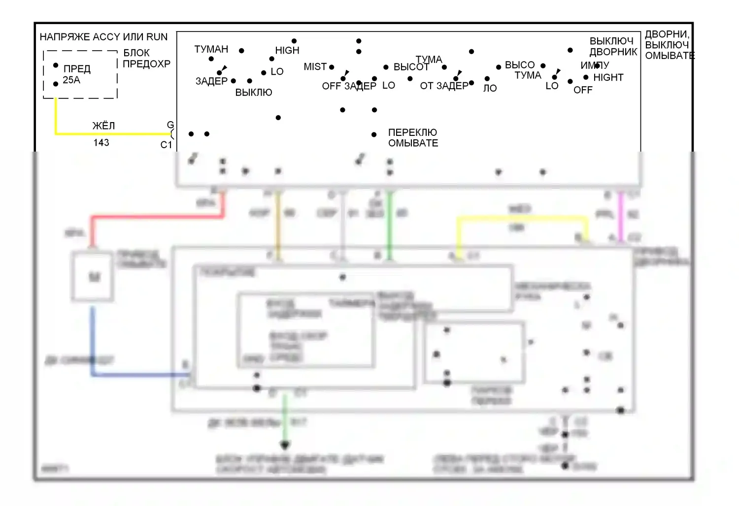 Beretta Chevrolet I (1987-1996): Интервал дворников и омывателей монтажной электросхемой 