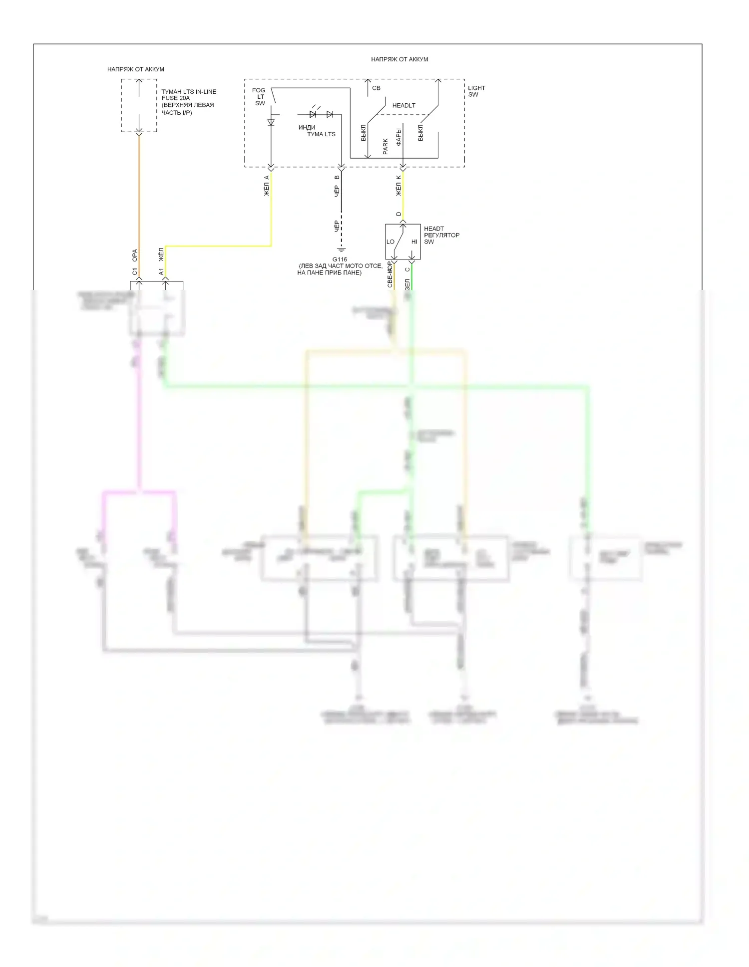 Beretta Chevrolet I (1987-1996): Электросхема противотуманных фар, без дрели 
