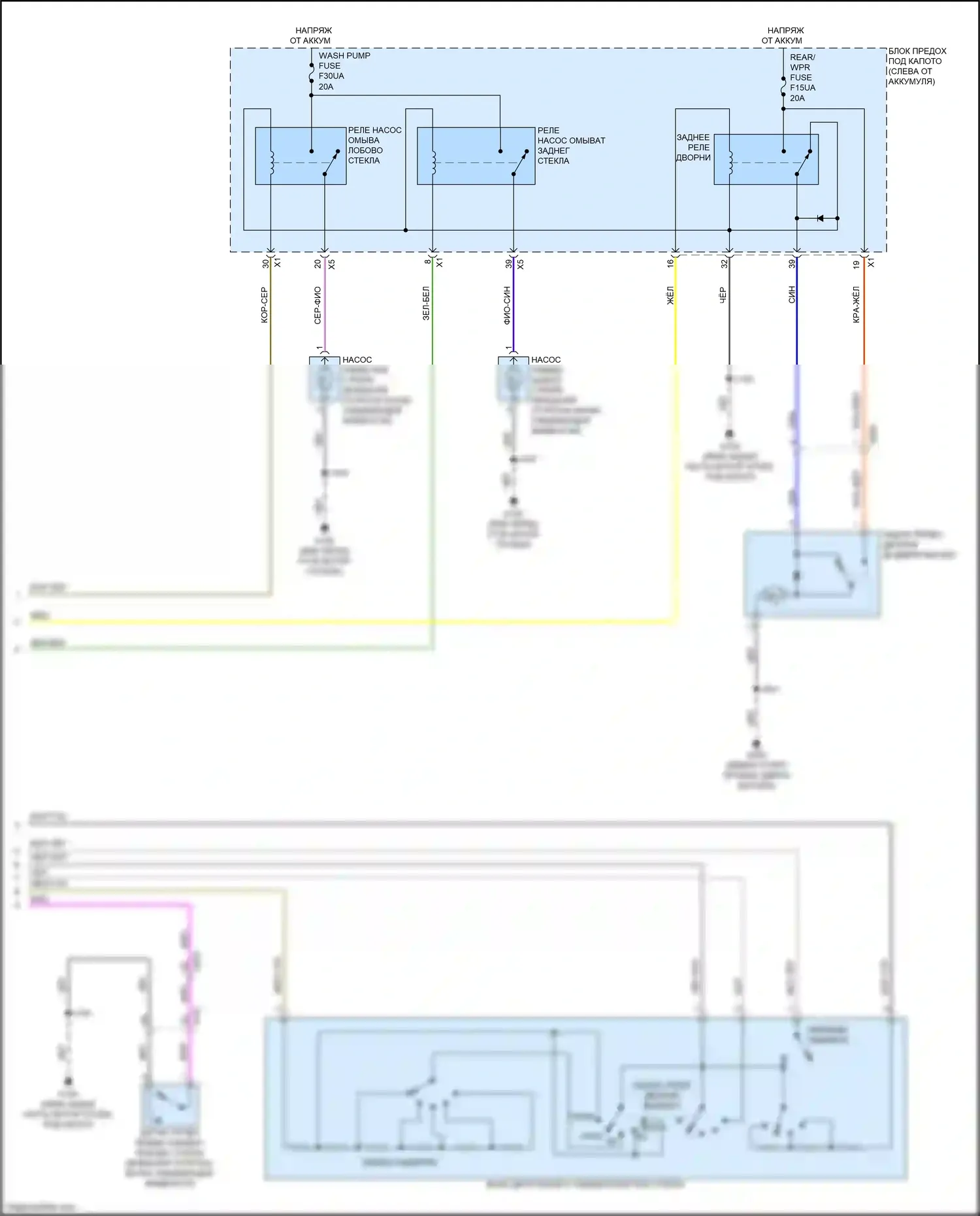 Blazer Chevrolet III рестайлинг (2022-2024): Дворники и омыватели электросхема (2 из 2) 