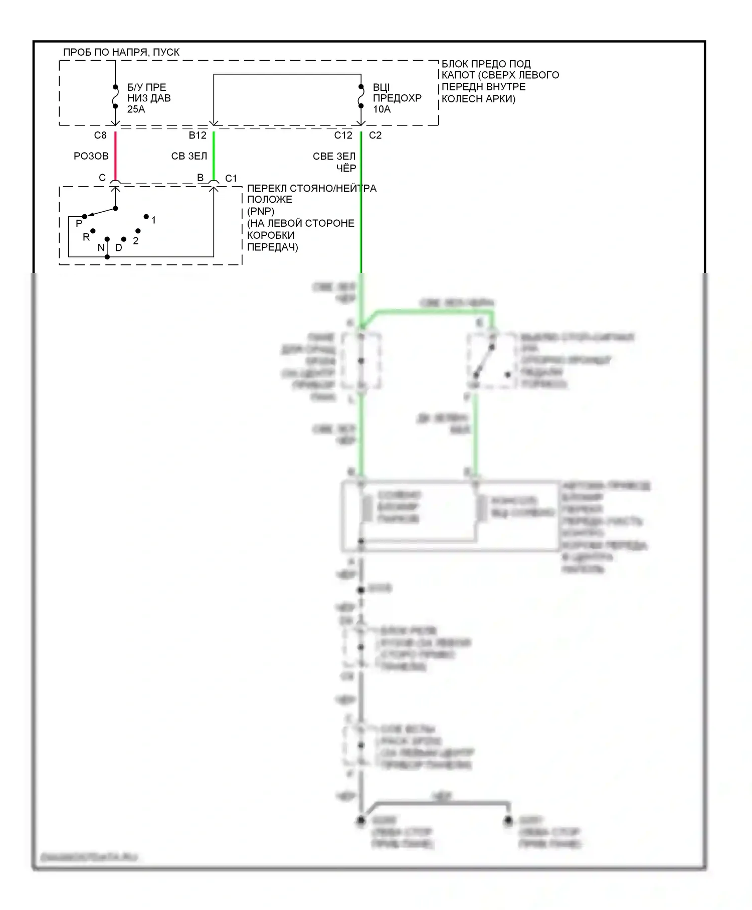 Blazer Chevrolet S15 рестайлинг (1998-2005): Электросхема блокировки селектора, со сдвигом пола 