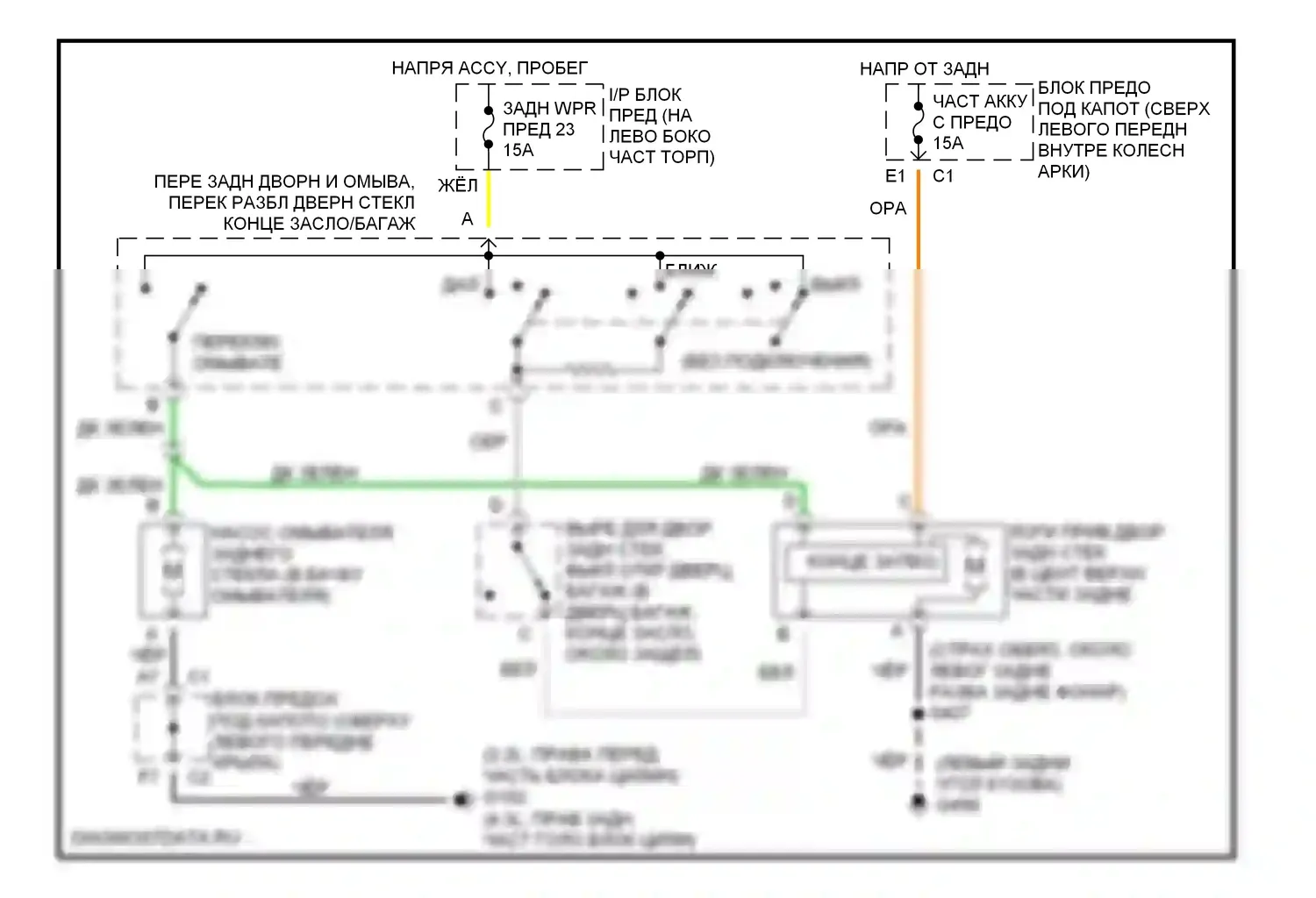 Blazer Chevrolet S15 рестайлинг (1998-2005): Электросхема задних дворников и омывателей 