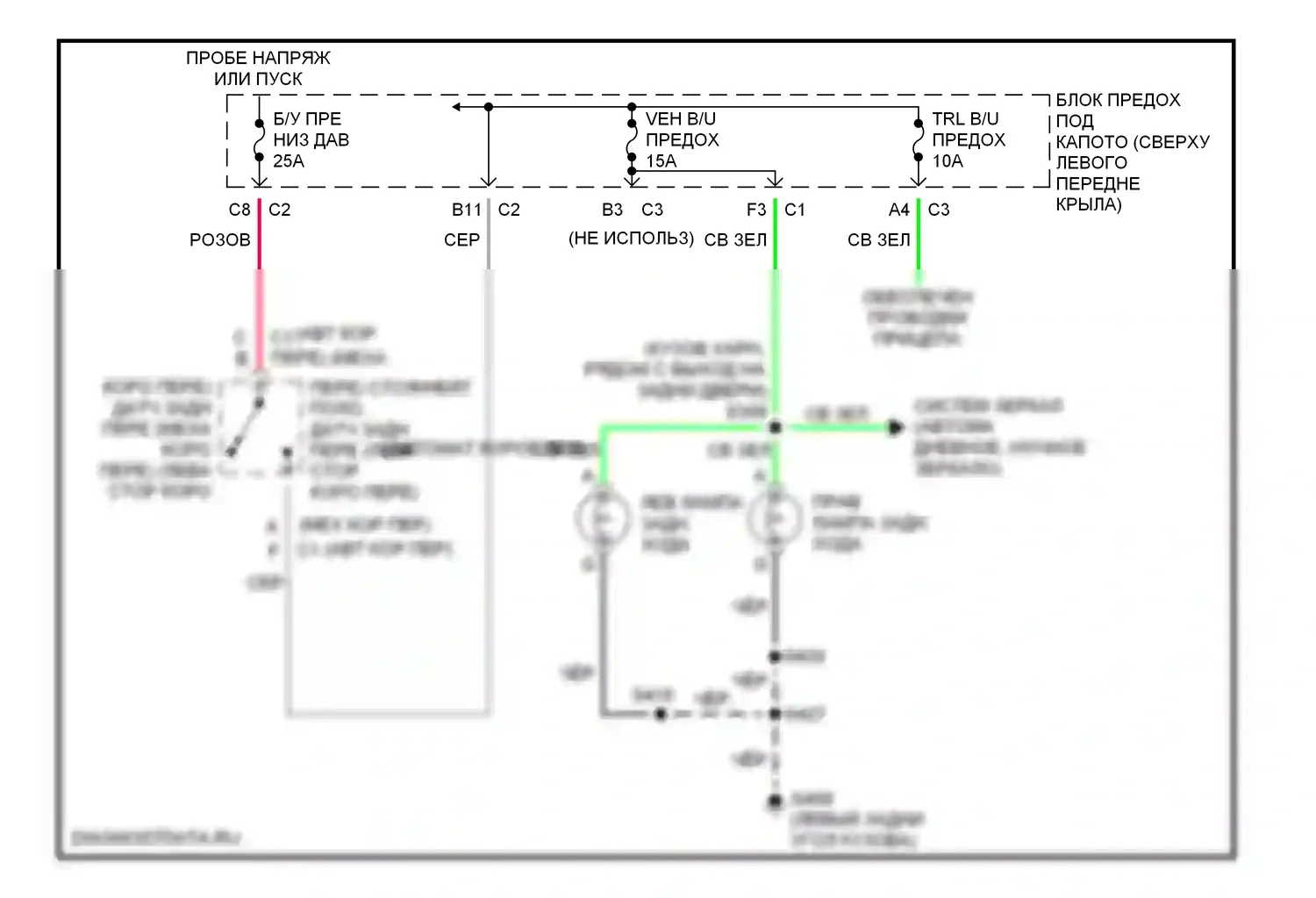 Blazer Chevrolet S15 рестайлинг (1998-2005): Электросхема фонарей заднего хода 