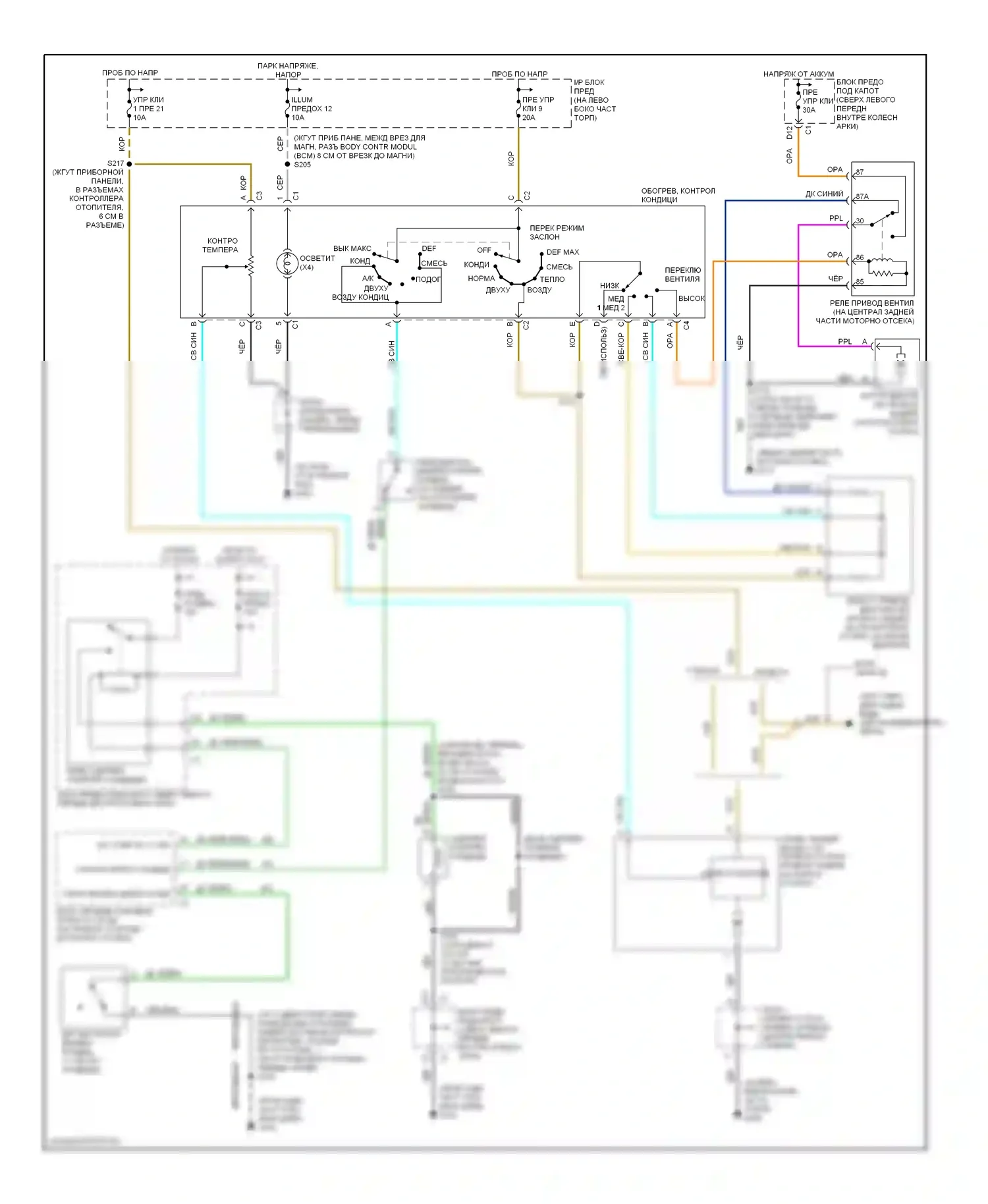 Blazer Chevrolet S15 рестайлинг (1998-2005): Электросхема ручного кондиционера 