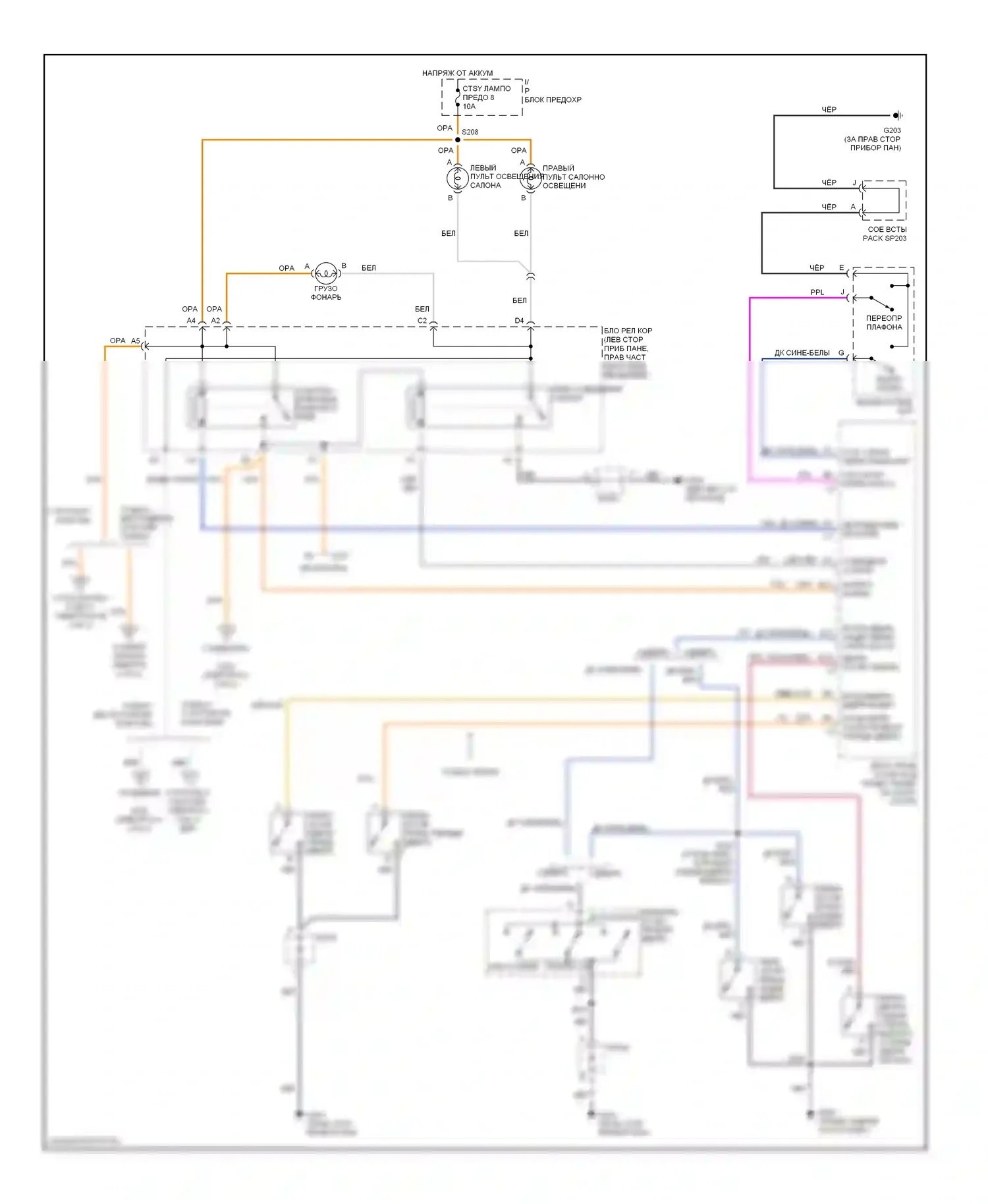 Blazer Chevrolet S15 рестайлинг (1998-2005): Электросхема освещения салона (1 из 2) 