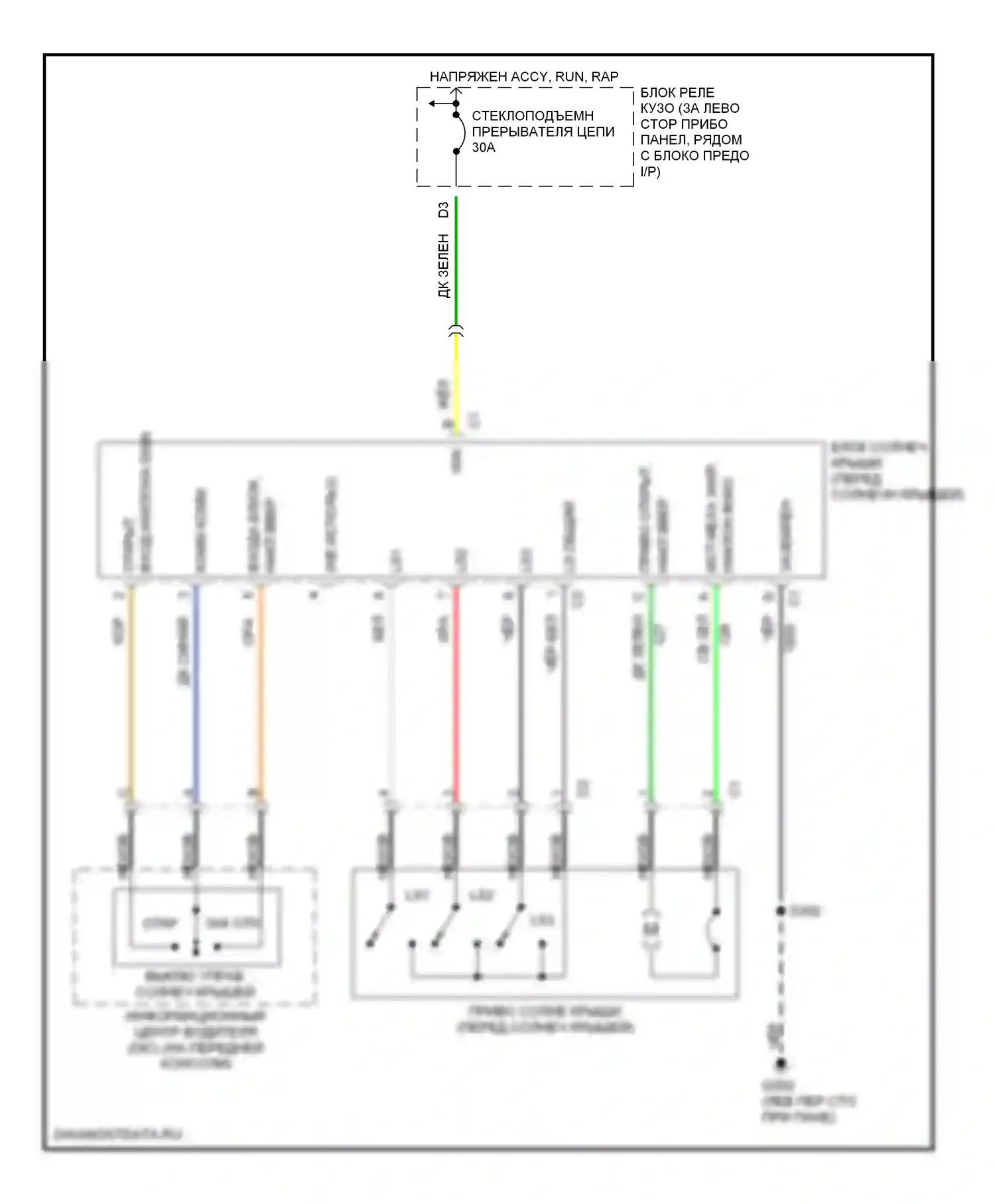 Blazer Chevrolet S15 рестайлинг (1998-2005): Электросхема складной крыши/люка, кроме xtreme 