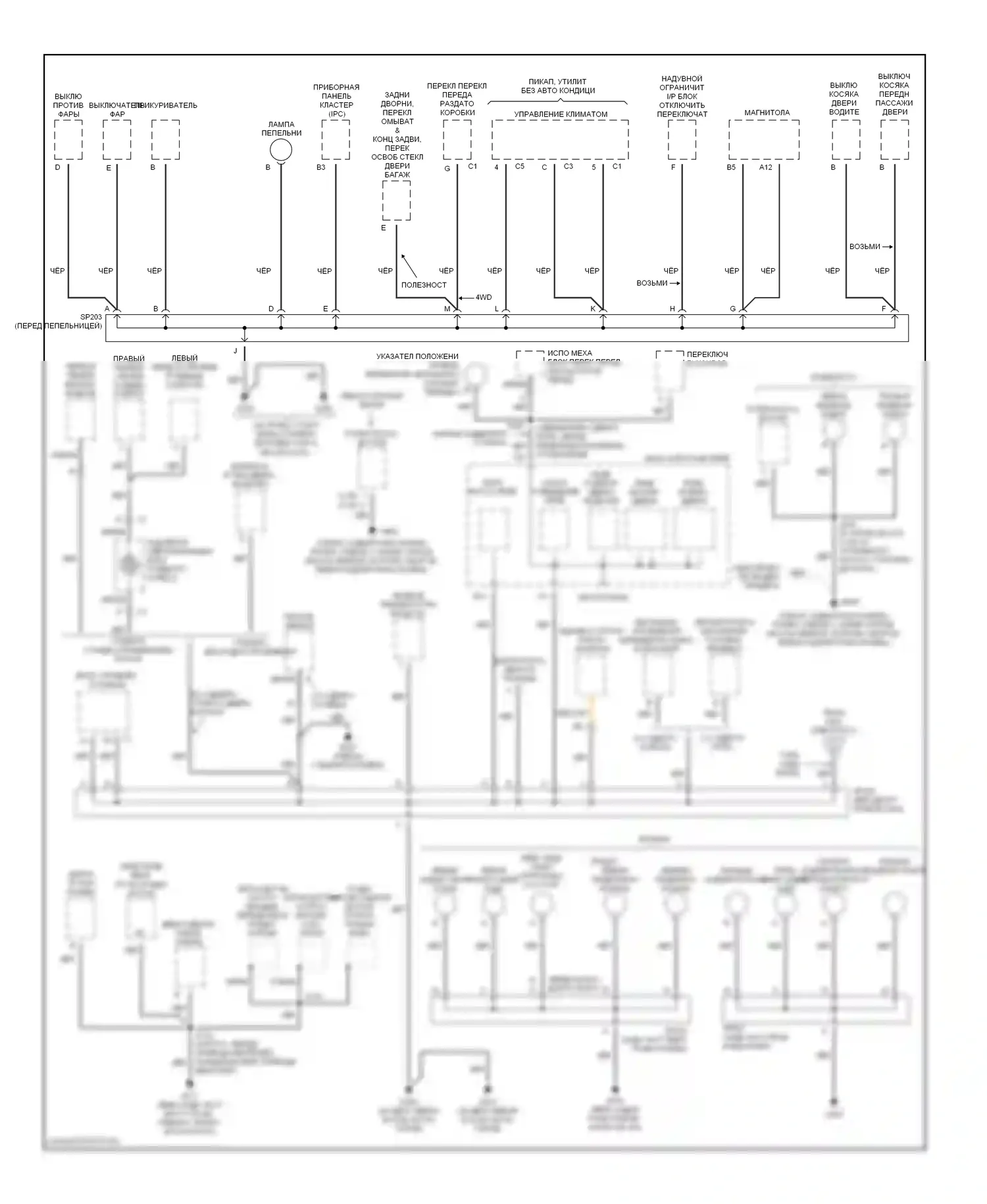 Blazer Chevrolet S15 рестайлинг (1998-2005): Электросхема точек подключения масс (2 из 3) 