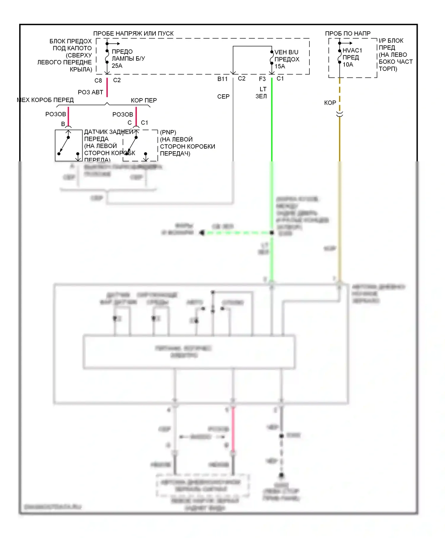 Blazer Chevrolet S15 рестайлинг (1998-2005): Электросхема электрохромного зеркала 