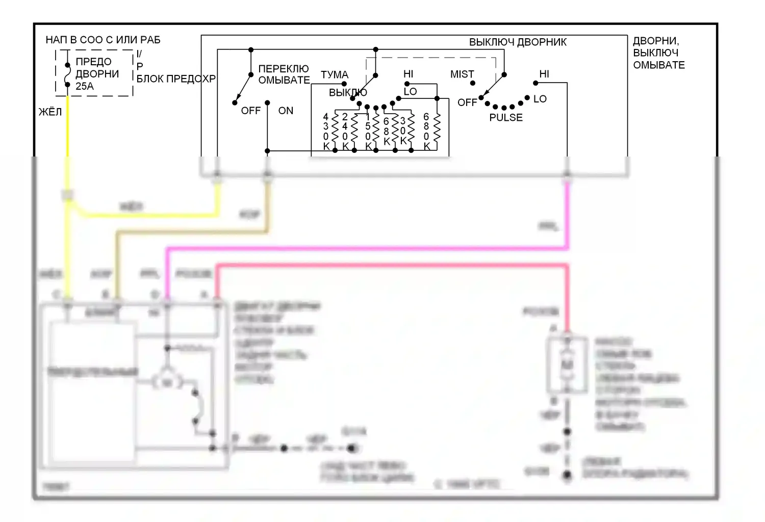 Blazer Chevrolet S15 (1994-1998): Электросхема передних дворников и омывателей 
