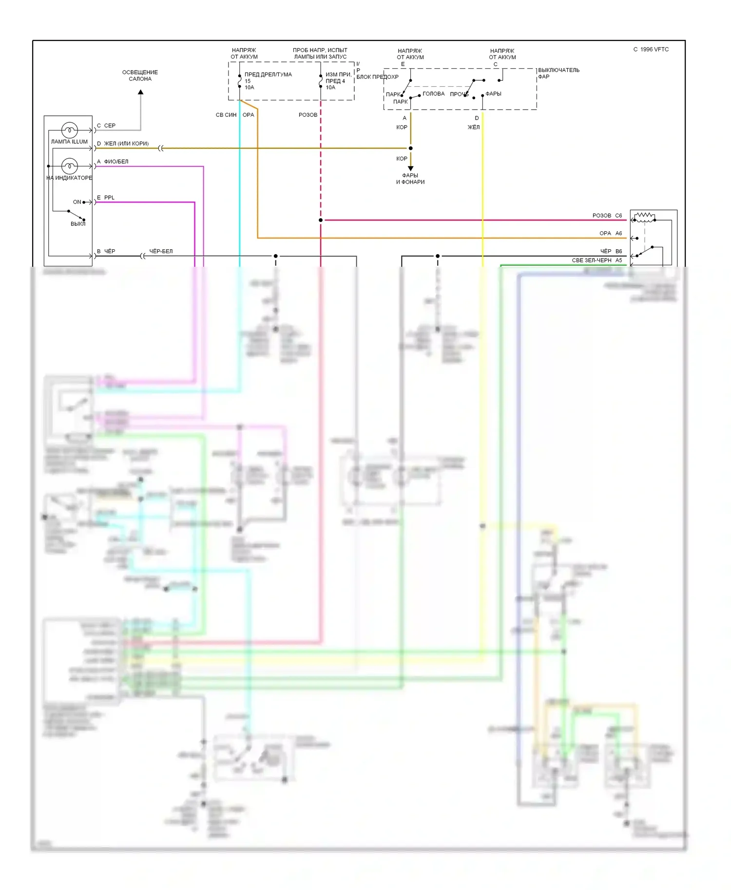 Blazer Chevrolet S15 (1994-1998): Электросхема фар, с герметичными лучевыми лампами 