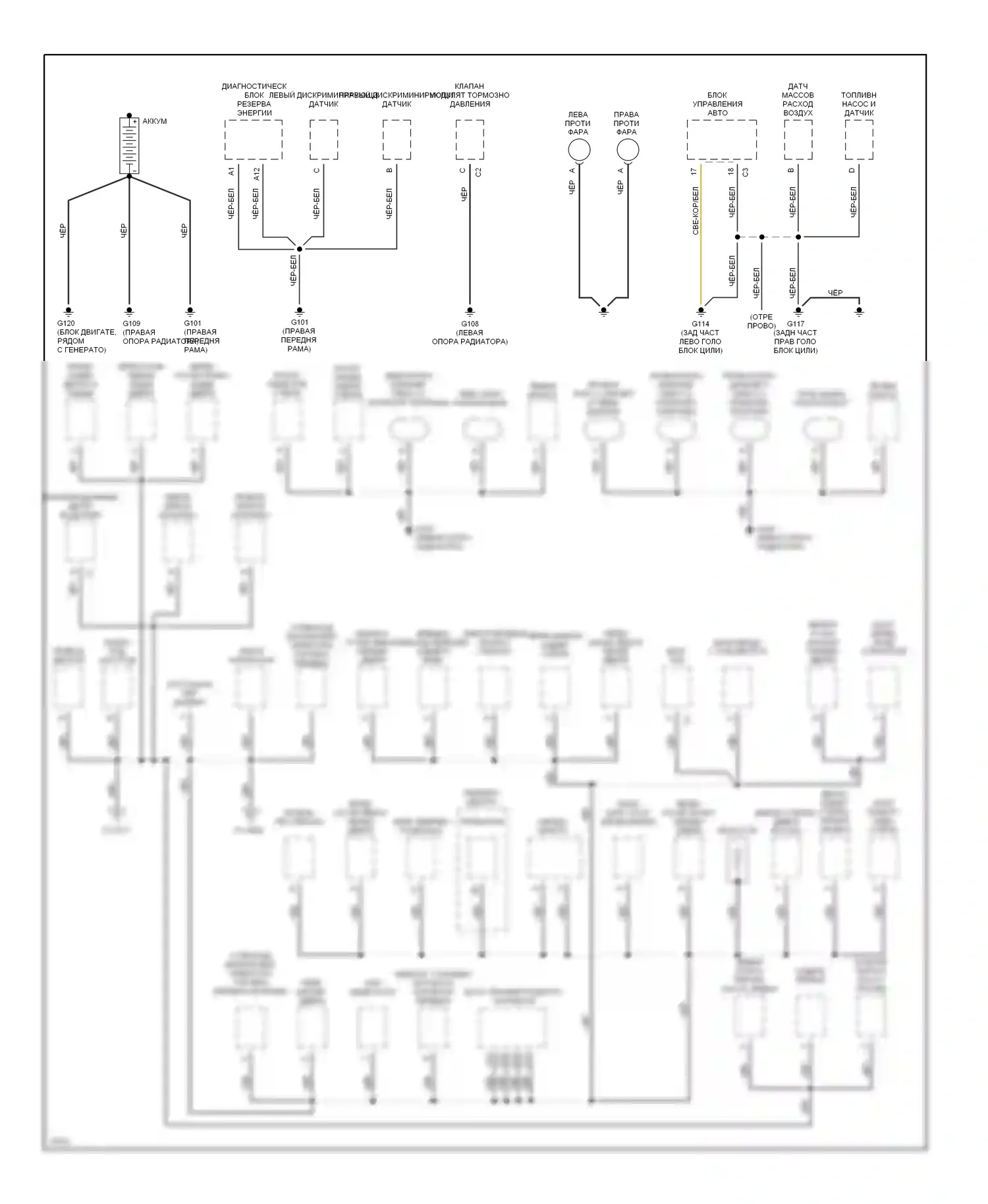 Blazer Chevrolet S15 (1994-1998): Электросхема разводки массы (1 из 2) 