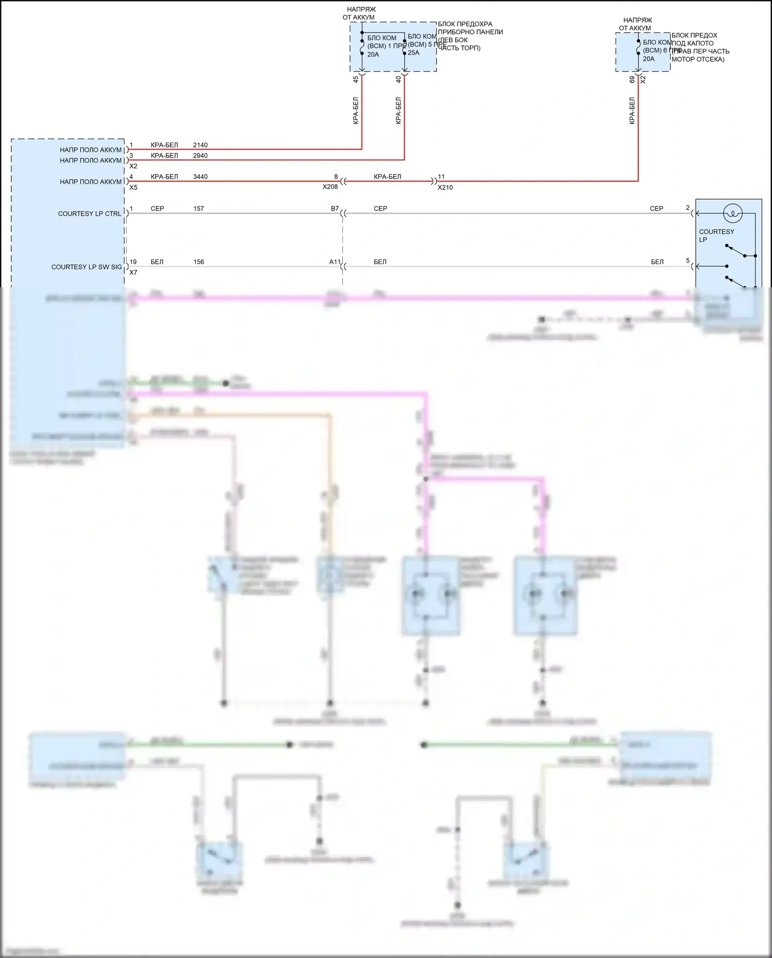 Camaro Chevrolet V рестайлинг (2013-2015): Электросхема освещения салона 