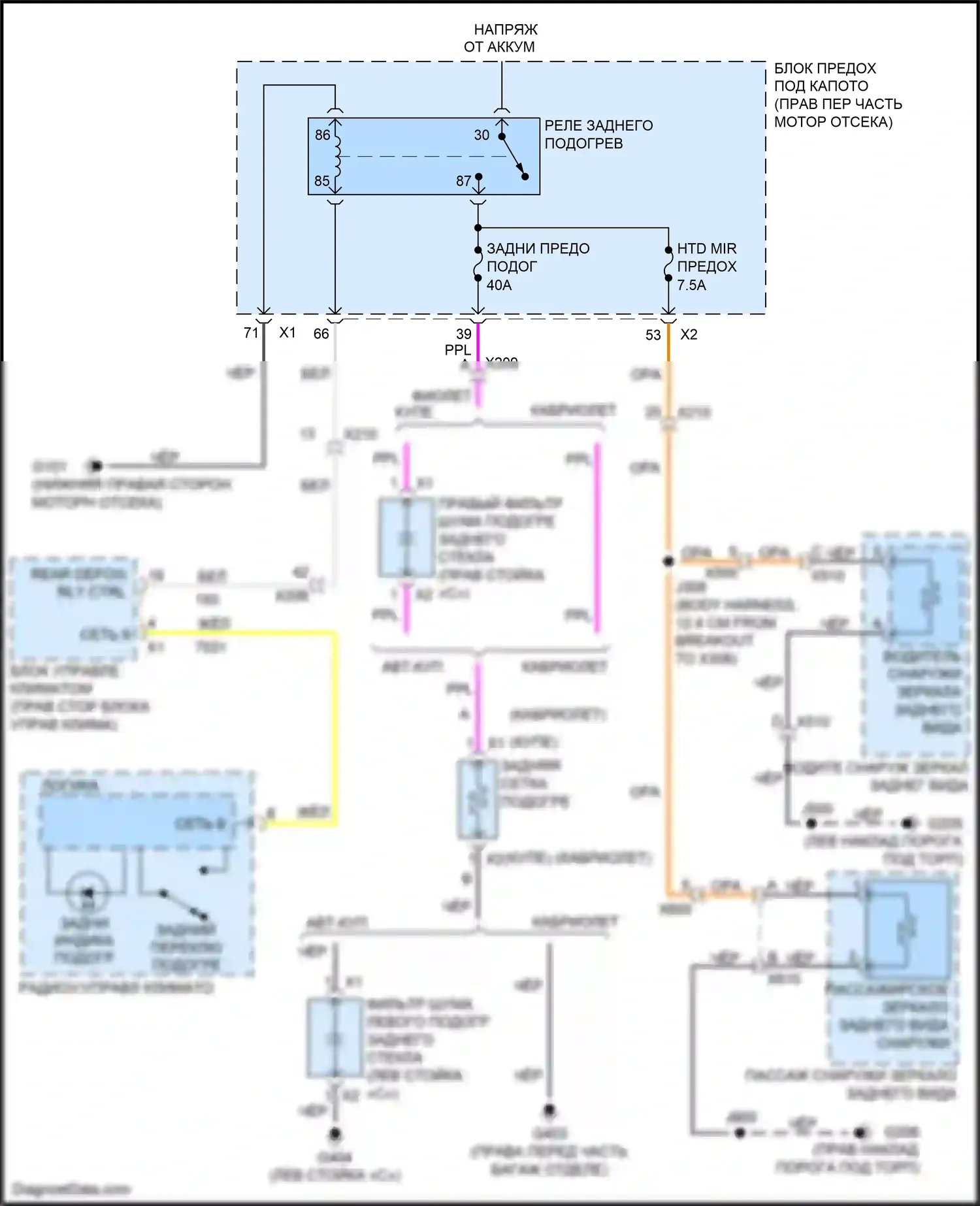 Camaro Chevrolet V рестайлинг (2013-2015): Электросхема подогрева стекол 