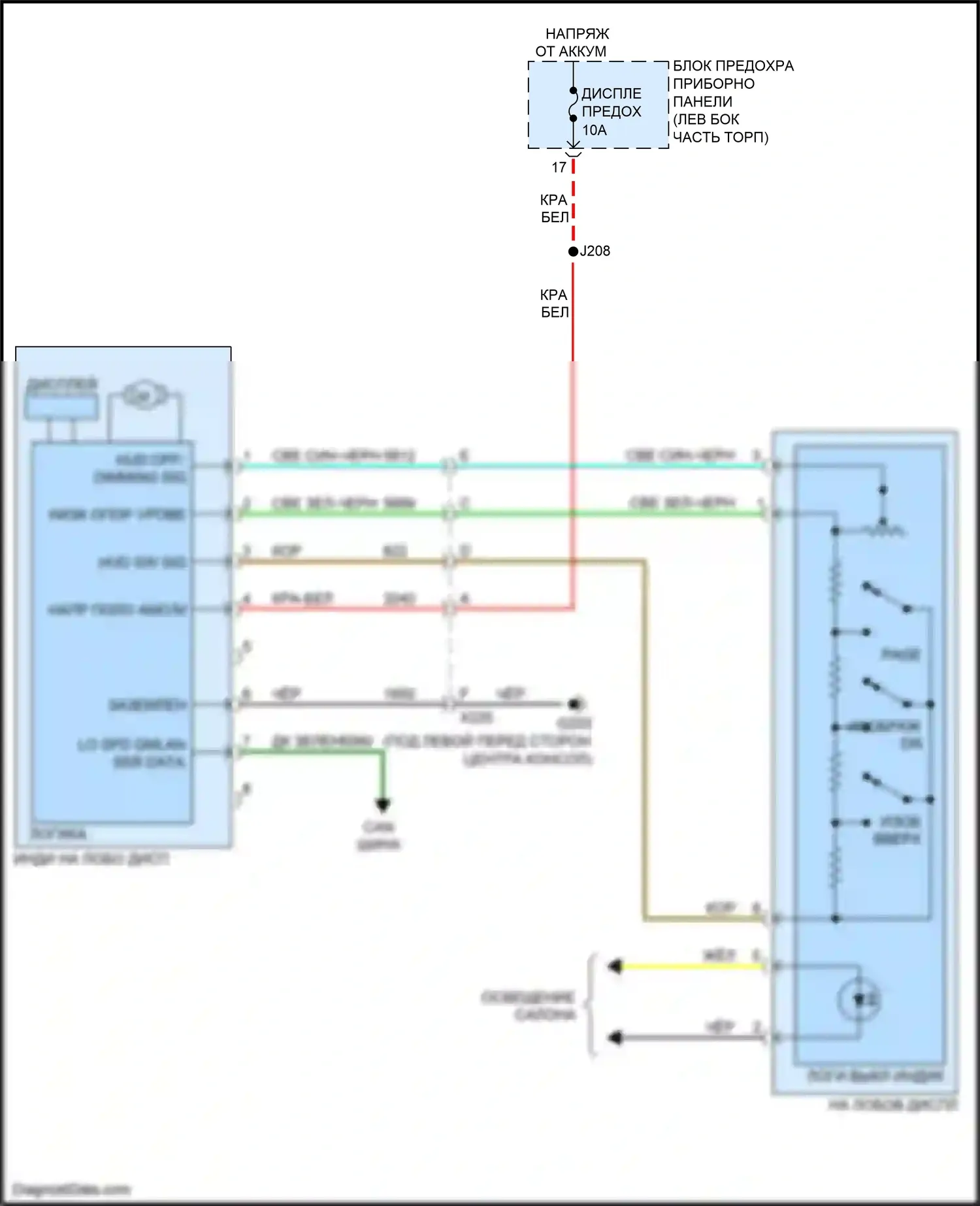 Camaro Chevrolet V рестайлинг (2013-2015): Электросхема лобового дисплея 
