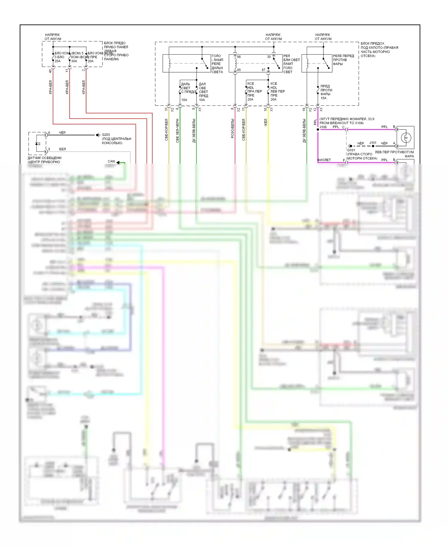 Camaro Chevrolet V (2009-2013): Электросхема фар, с разрядом высокой интенсивности 