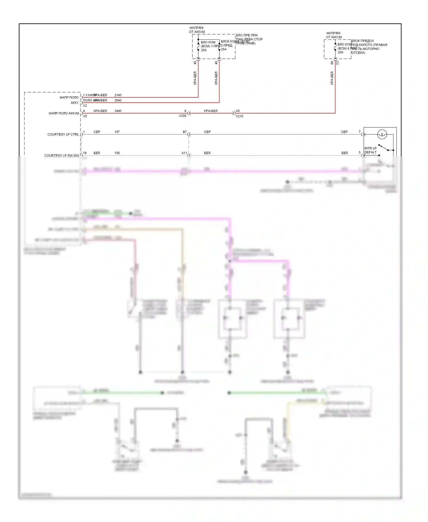 Camaro Chevrolet V (2009-2013): Электросхема освещения салона 