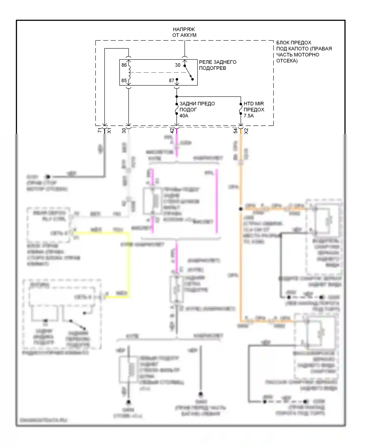 Camaro Chevrolet V (2009-2013): Электросхема подогрева стекол 
