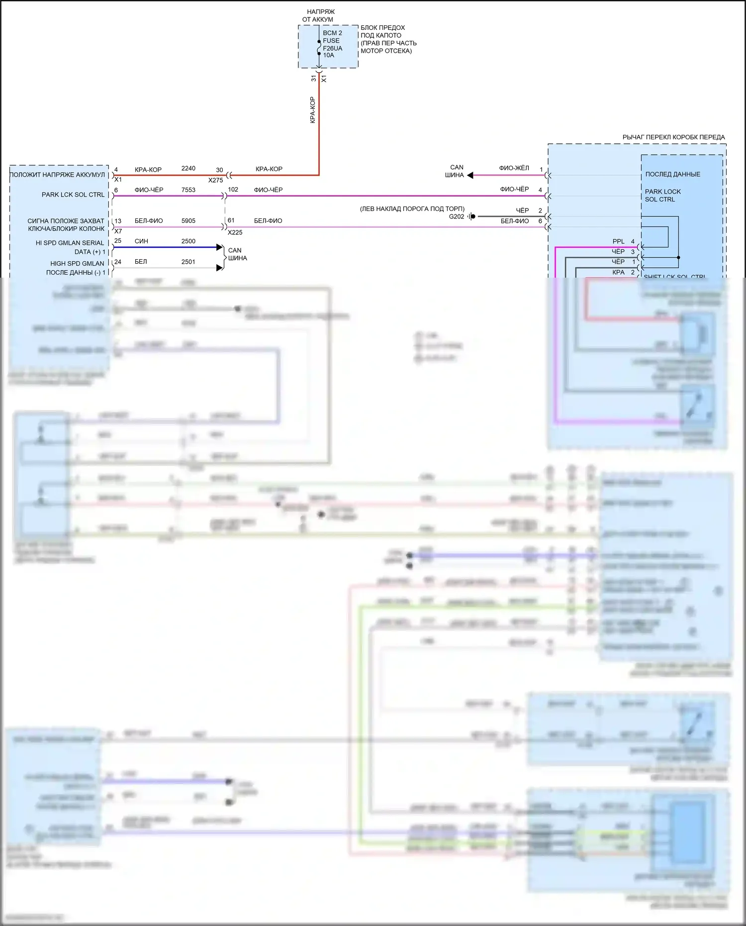Camaro Chevrolet VI рестайлинг (2018-2024): Электросхема блокировки селектора 